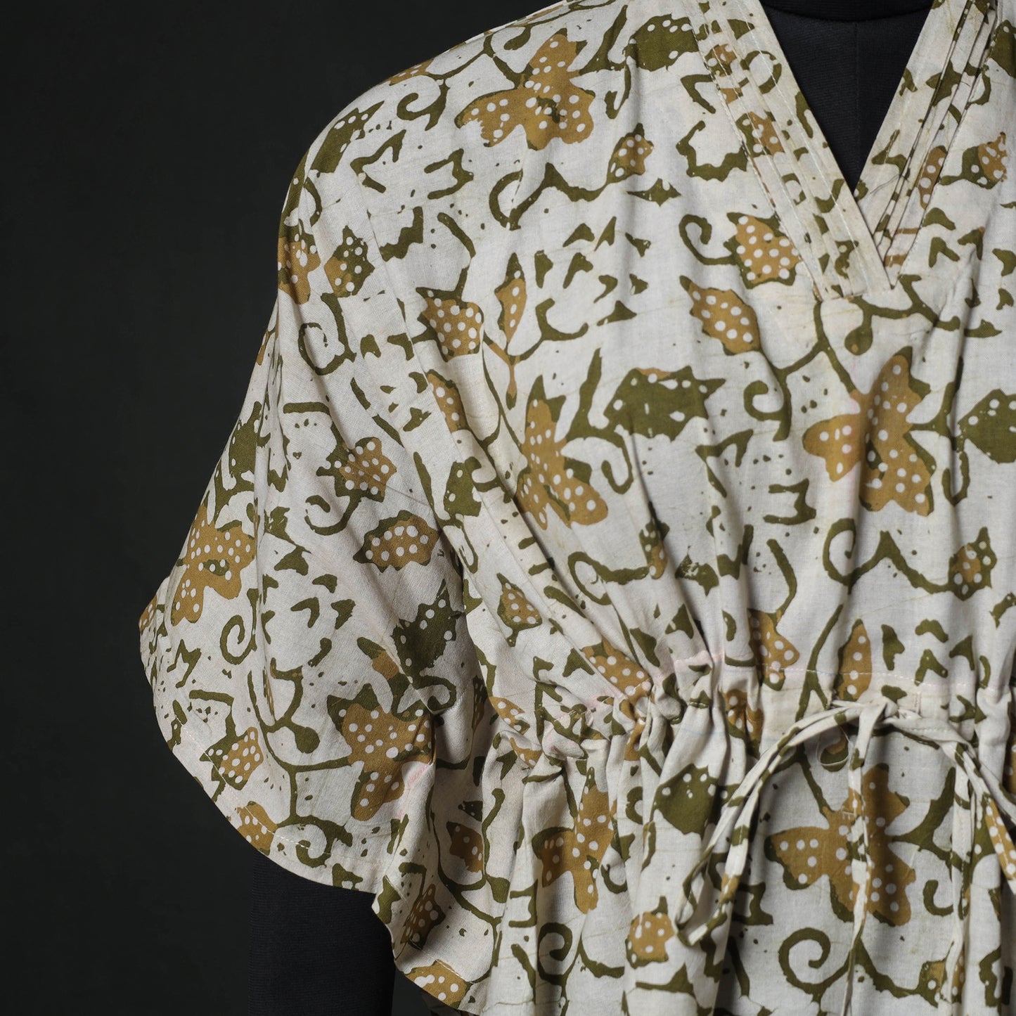 Beige - Hand Block Batik Print Cotton Kaftan (Short) 52