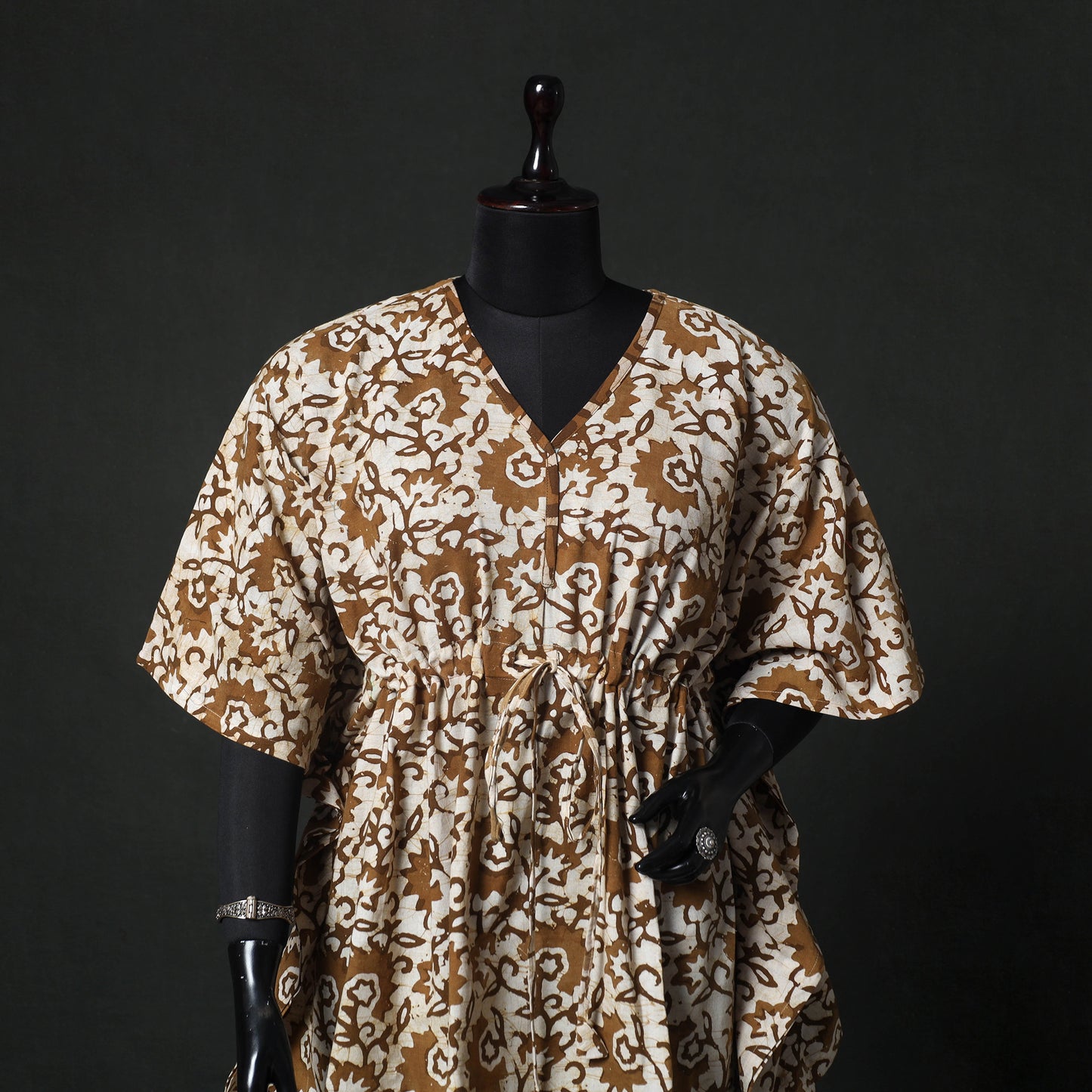 Brown - Hand Block Batik Print Cotton Kaftan (Short) 53