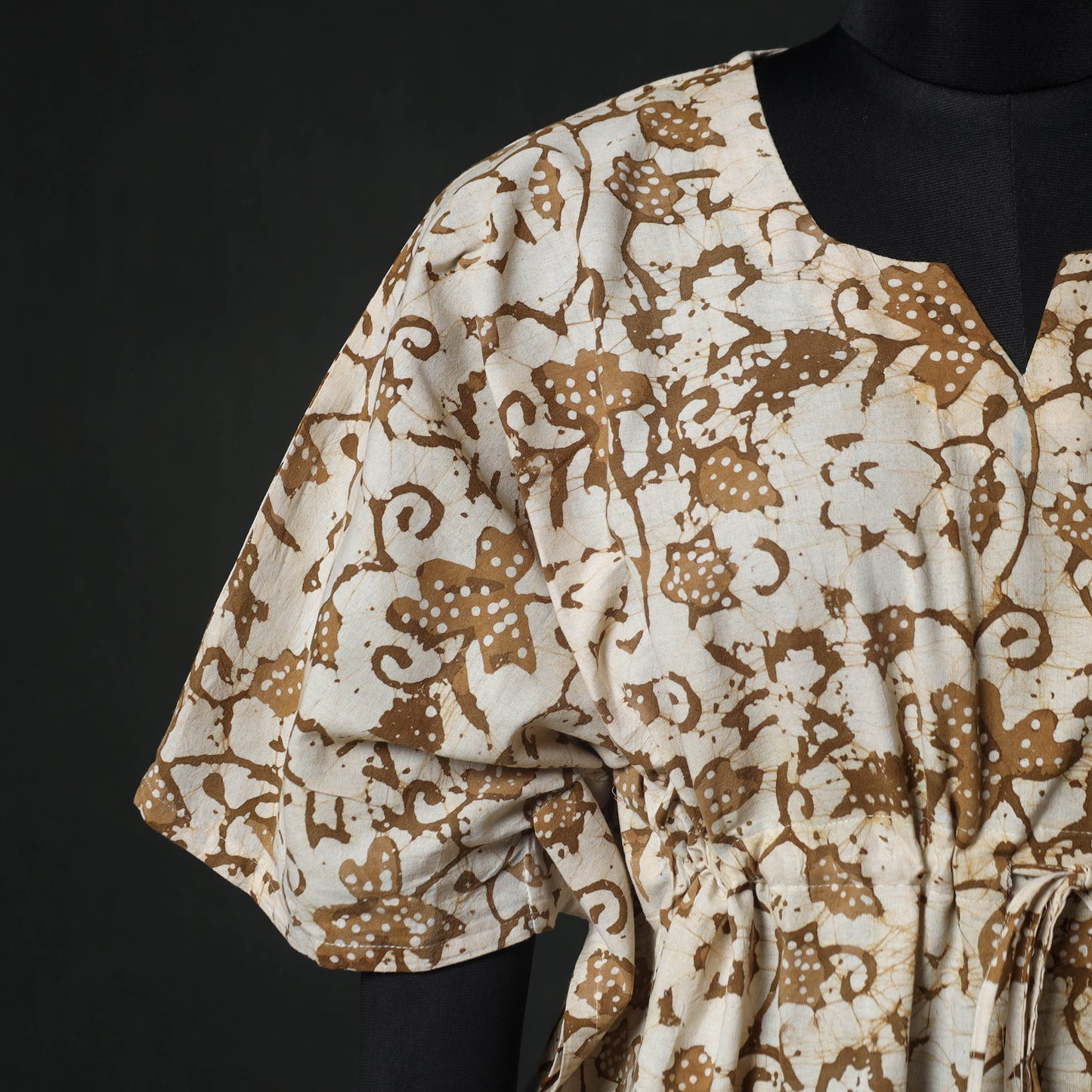 Beige - Hand Block Batik Print Cotton Kaftan (Short) 54