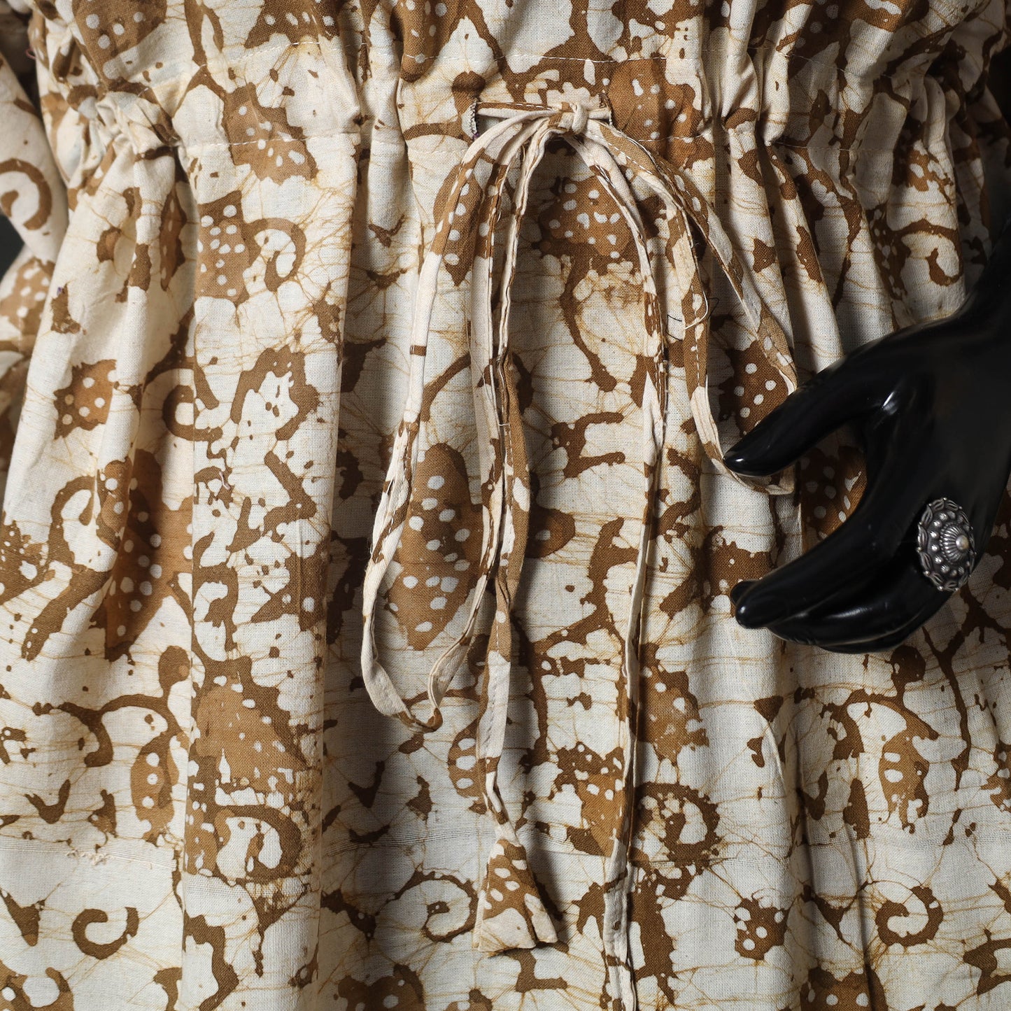 Beige - Hand Block Batik Print Cotton Kaftan (Short) 54
