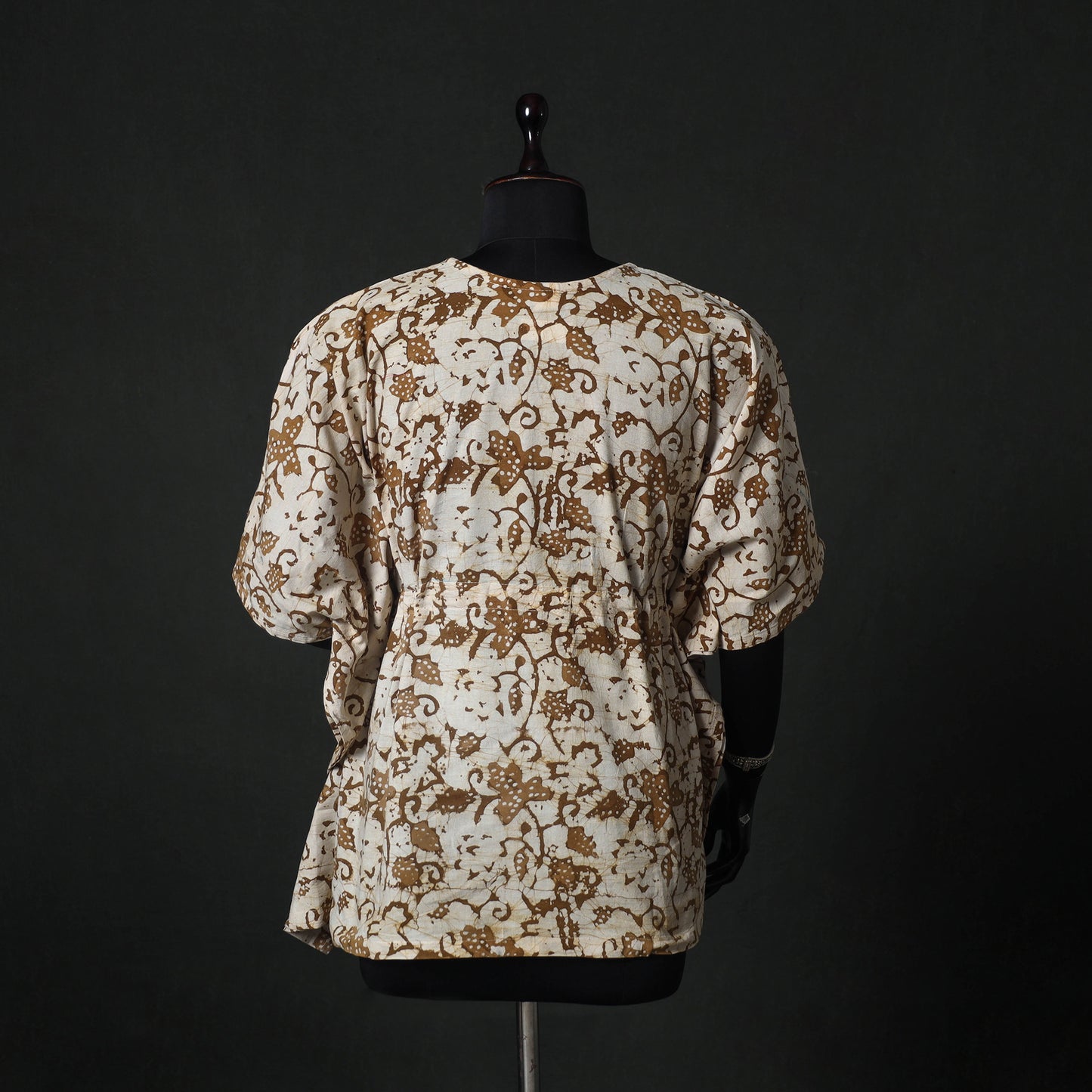 Beige - Hand Block Batik Print Cotton Kaftan (Short) 54