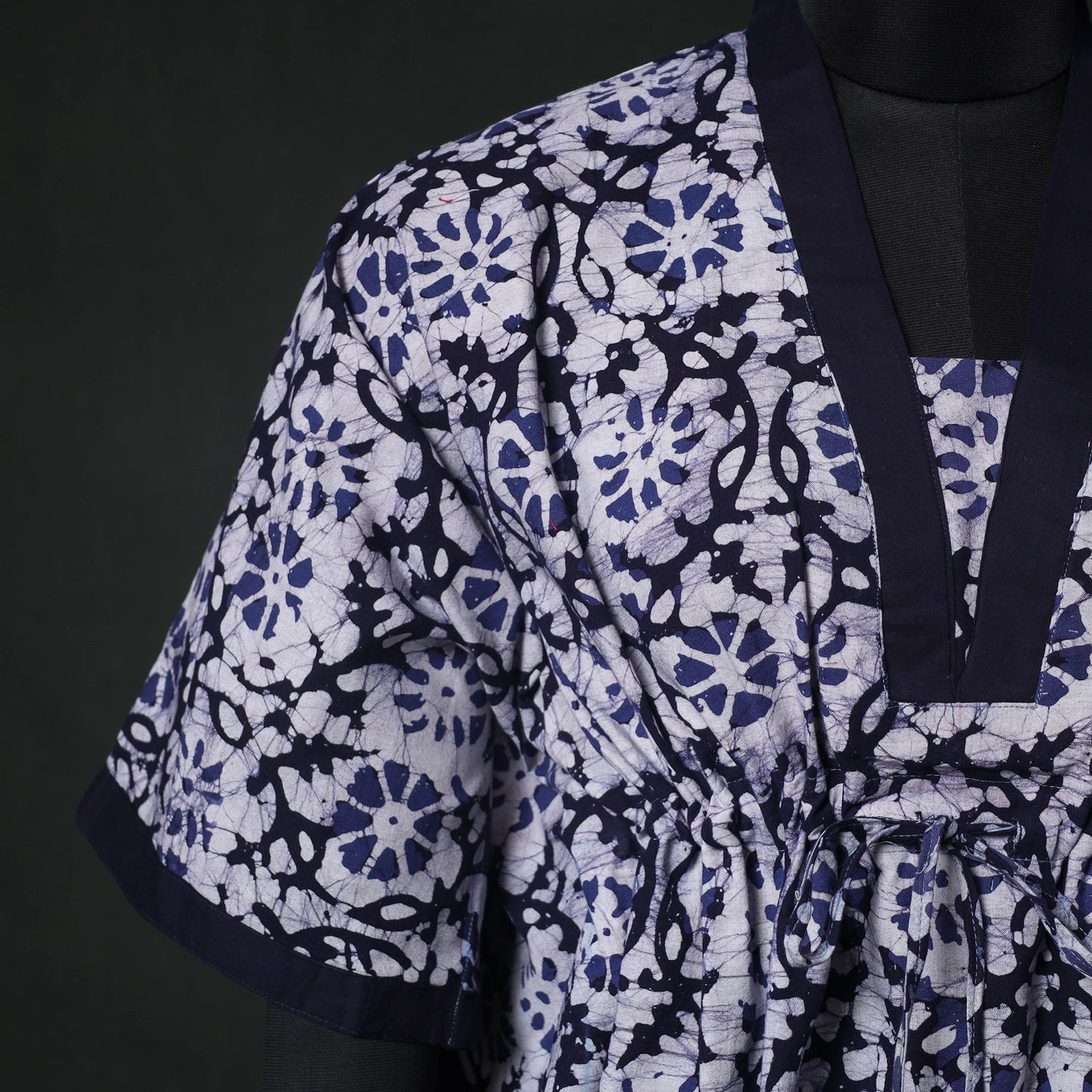 Blue - Hand Block Batik Print Cotton Kaftan (Short) 57