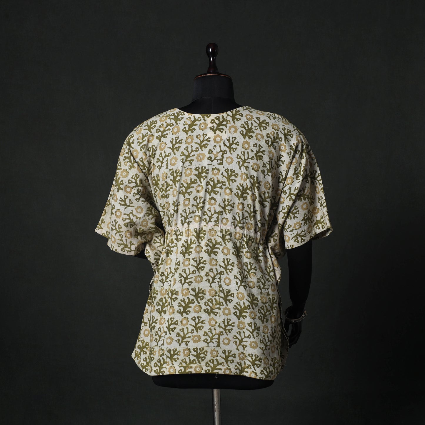 Green - Hand Block Batik Print Cotton Kaftan (Short) 58