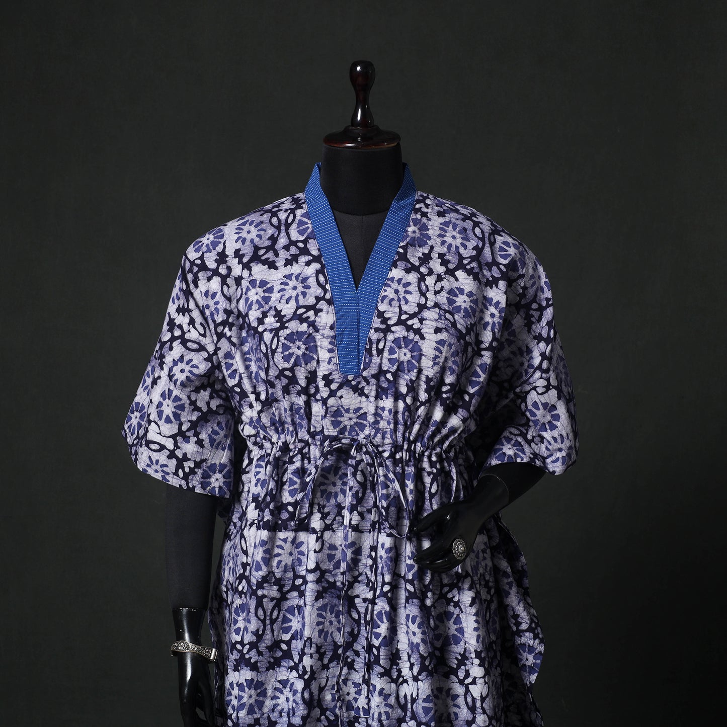 Purple - Hand Block Batik Print Cotton Kaftan (Medium) 61