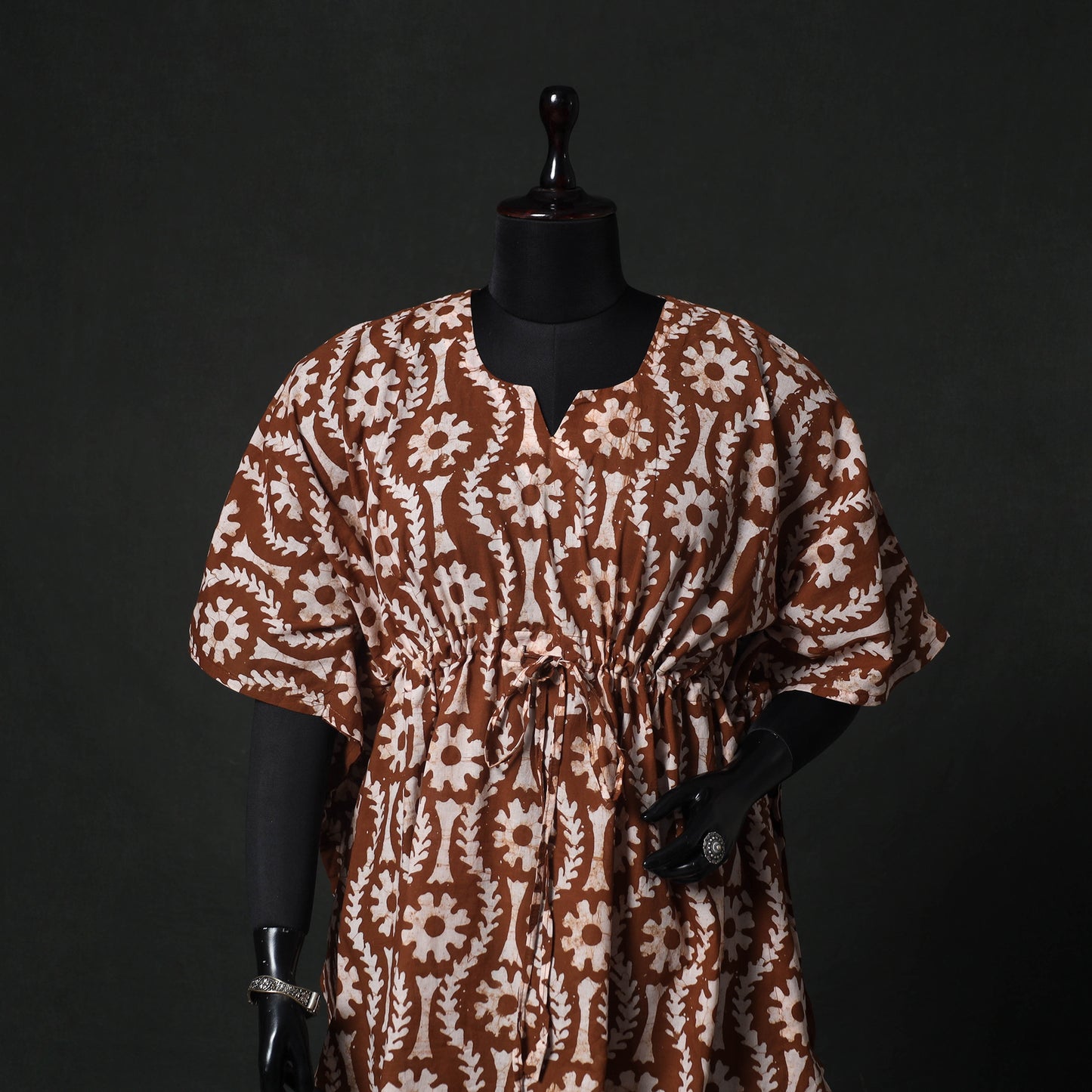 Brown - Hand Block Batik Print Cotton Kaftan (Medium) 62