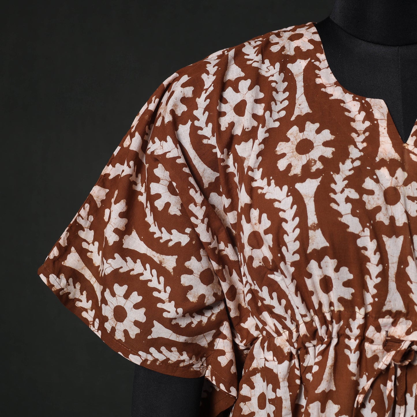 Brown - Hand Block Batik Print Cotton Kaftan (Medium) 62