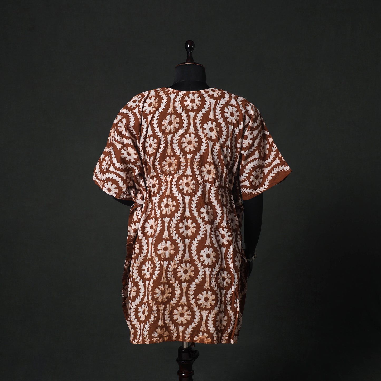Brown - Hand Block Batik Print Cotton Kaftan (Medium) 62