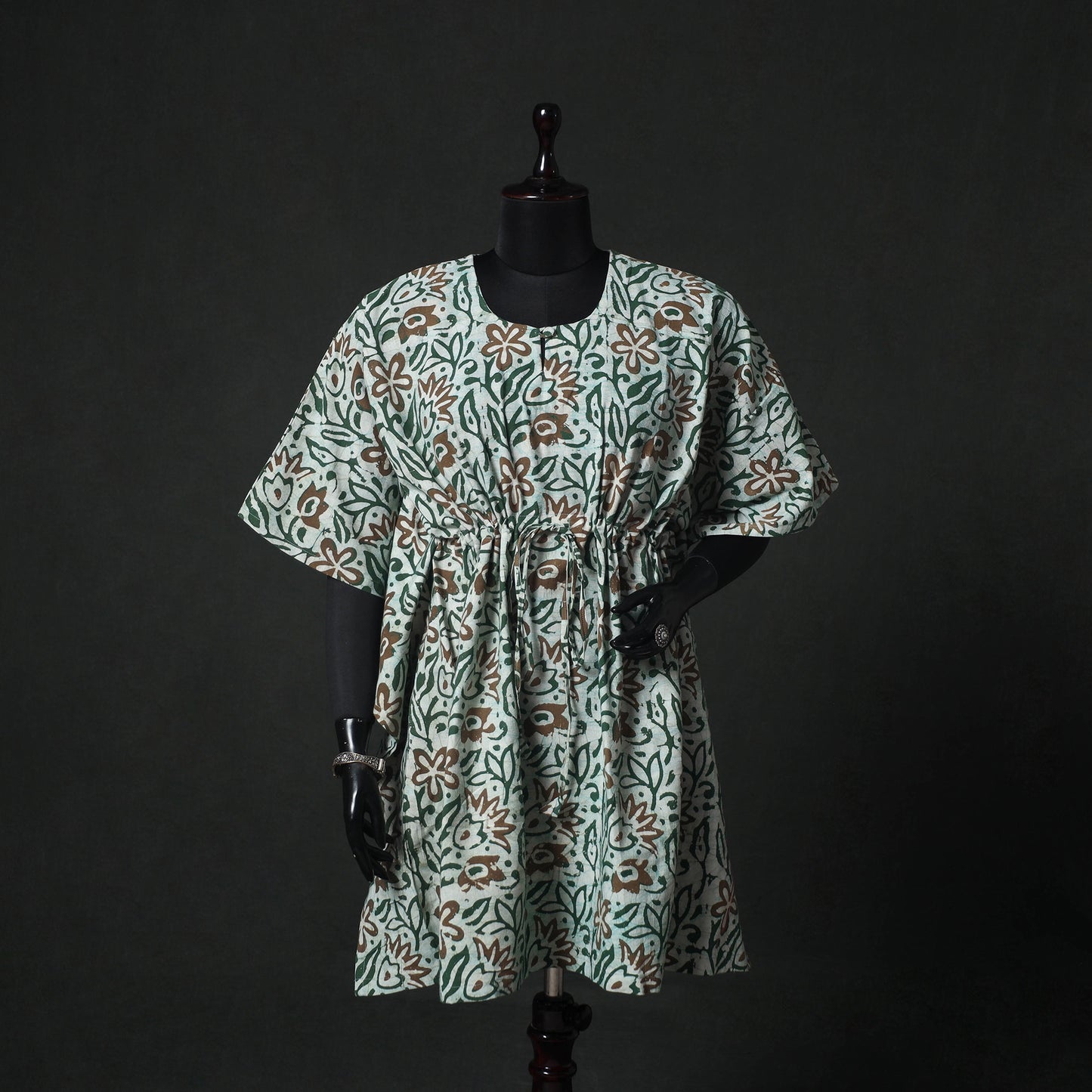Green - Hand Block Batik Print Cotton Kaftan (Medium) 64