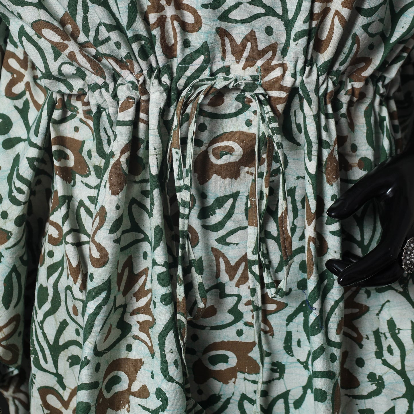 Green - Hand Block Batik Print Cotton Kaftan (Medium) 64