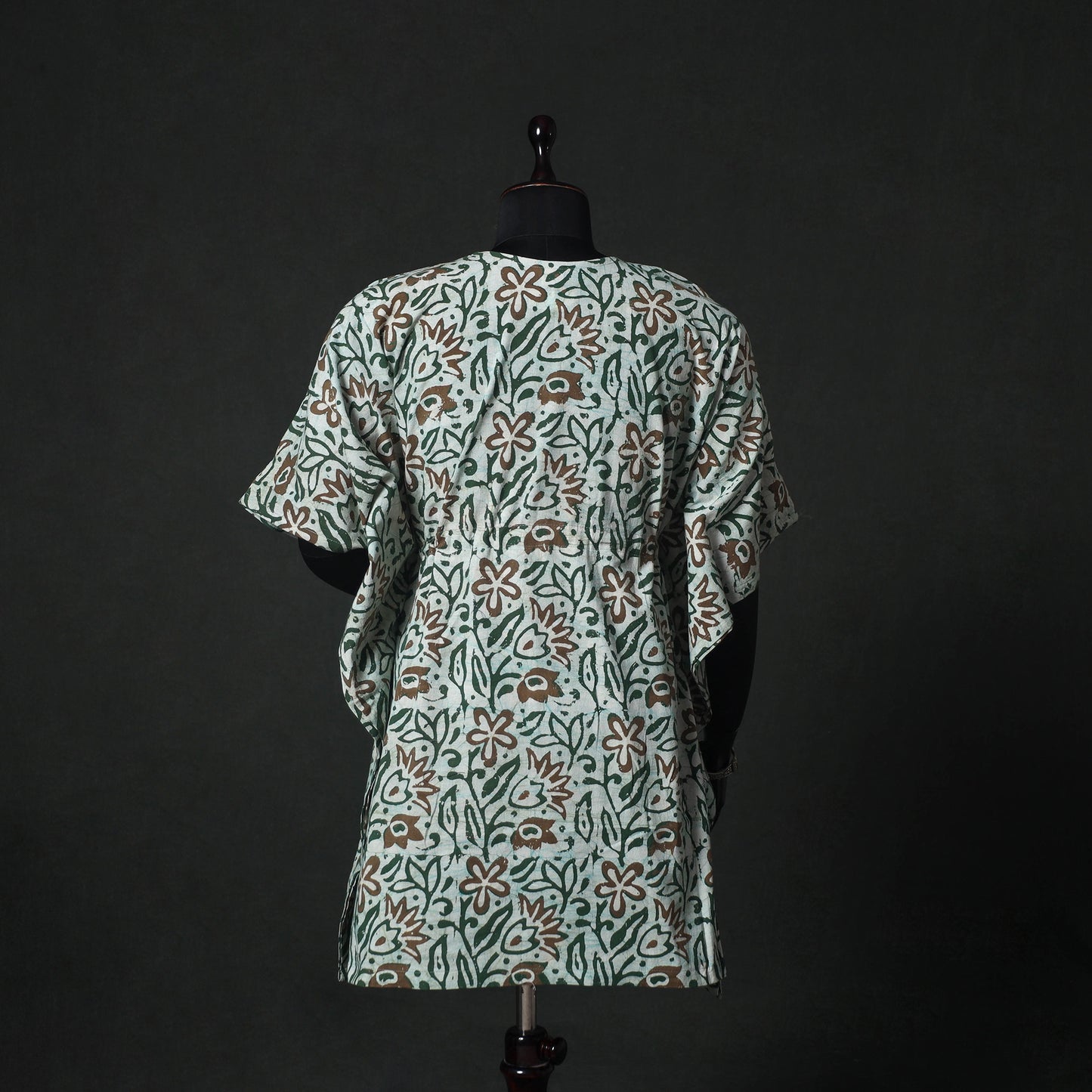 Green - Hand Block Batik Print Cotton Kaftan (Medium) 64