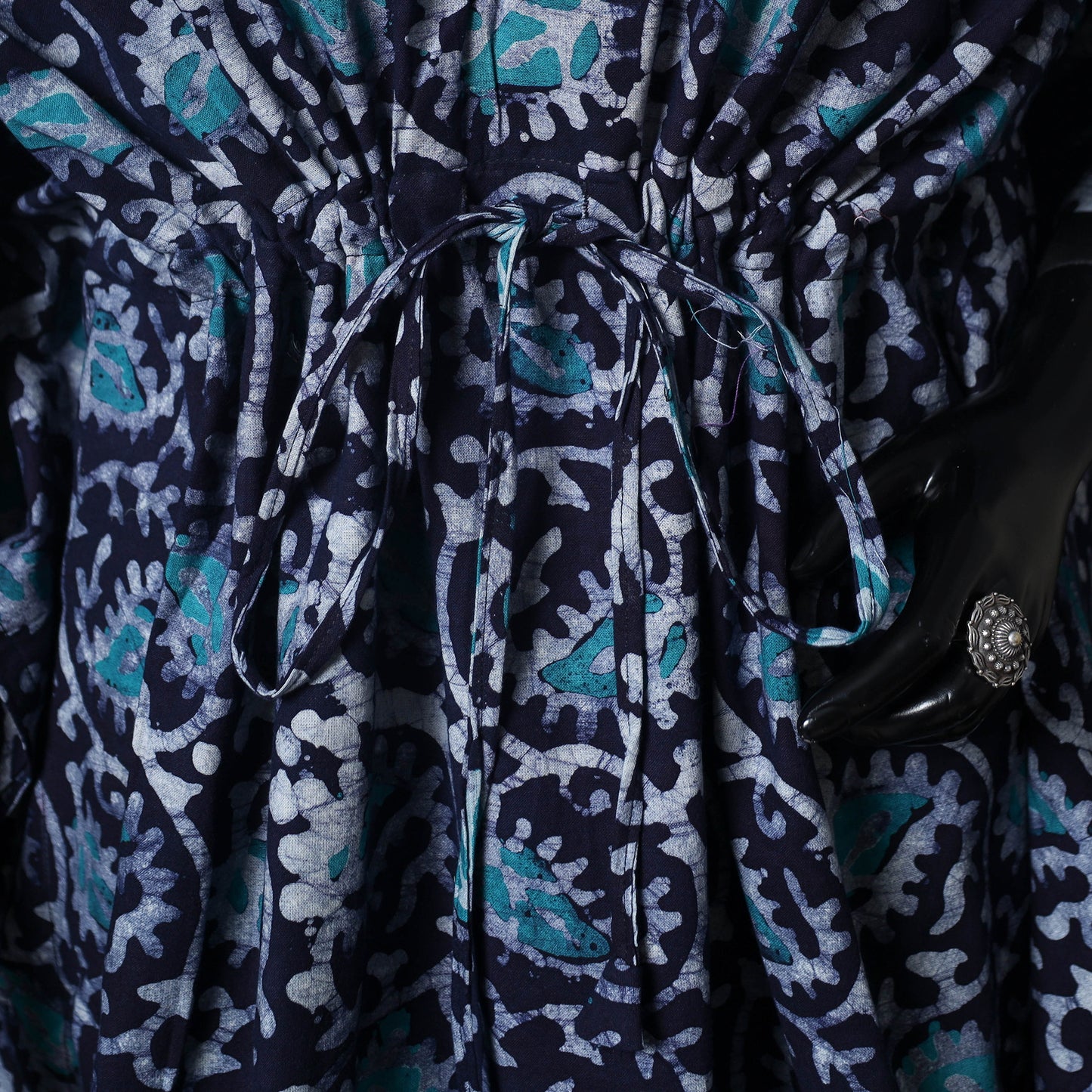 Blue - Hand Block Batik Print Cotton Kaftan (Medium) 65