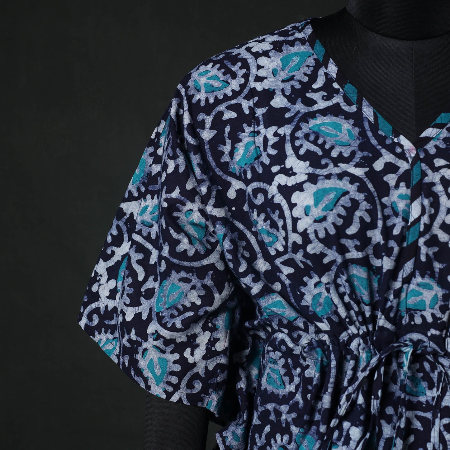 Blue - Hand Block Batik Print Cotton Kaftan (Medium) 65