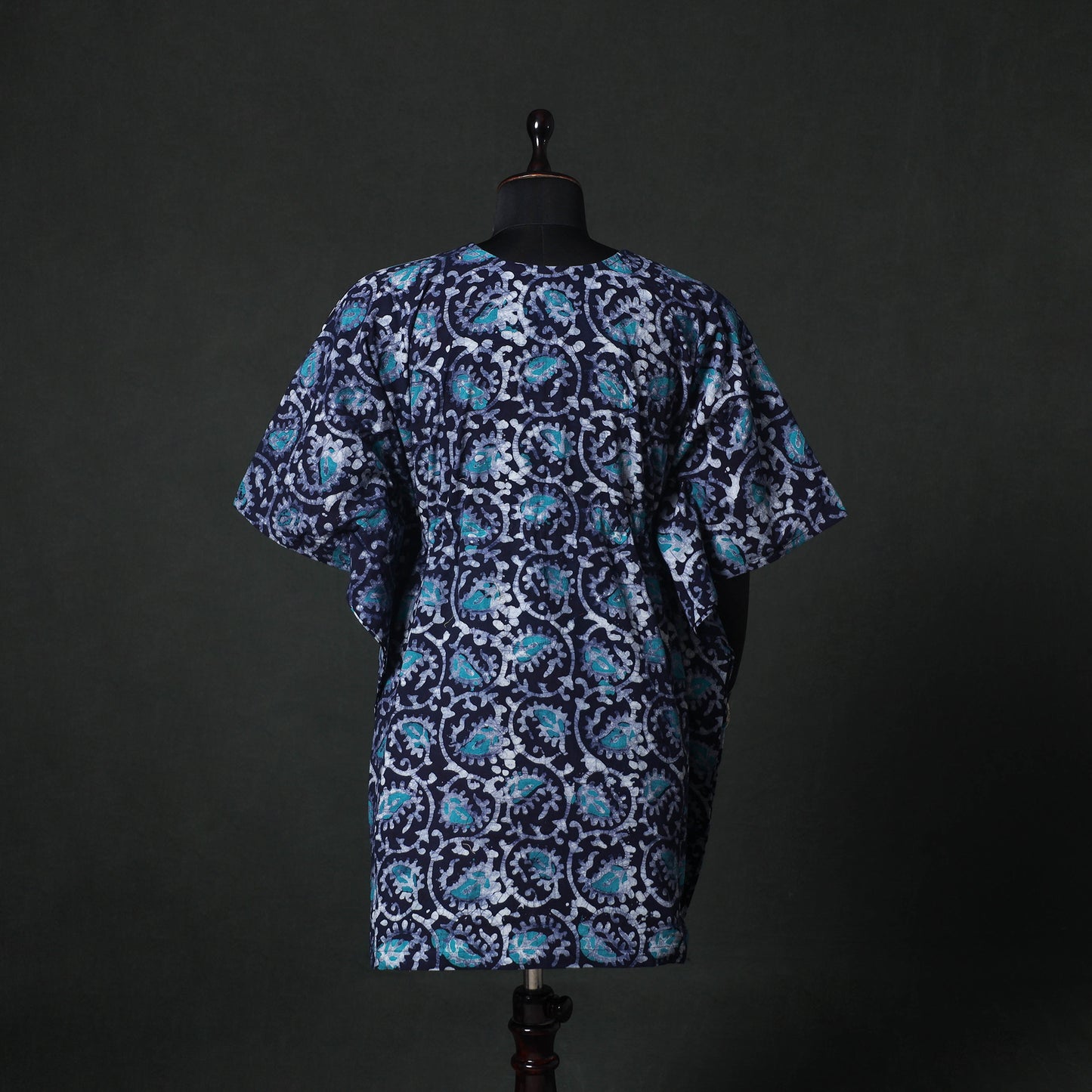 Blue - Hand Block Batik Print Cotton Kaftan (Medium) 65