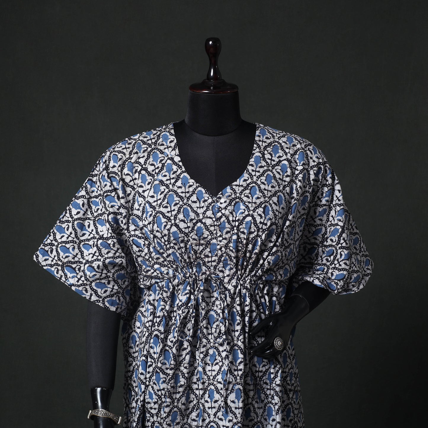 Blue - Hand Block Batik Print Cotton Kaftan (Medium) 66