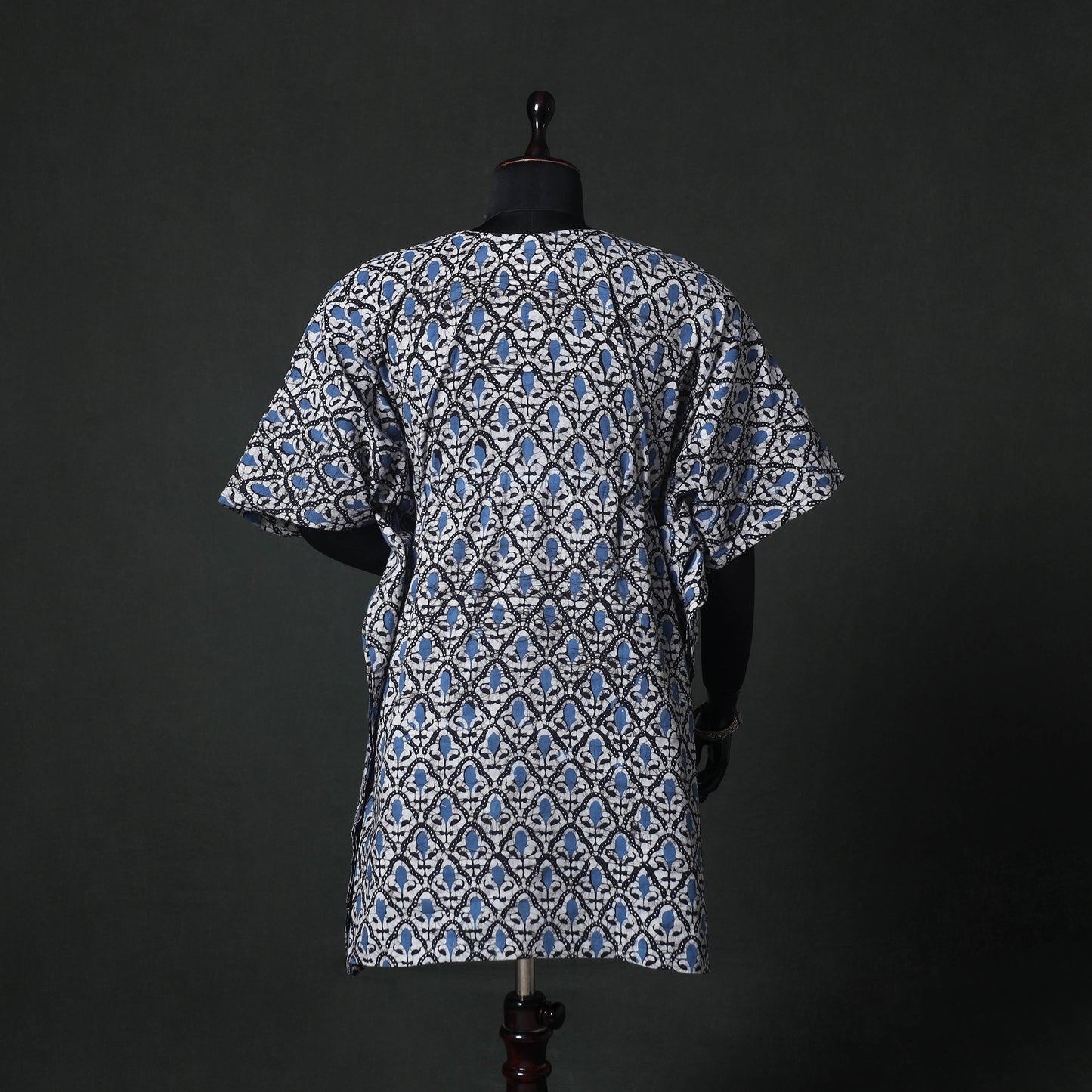 Blue - Hand Block Batik Print Cotton Kaftan (Medium) 66