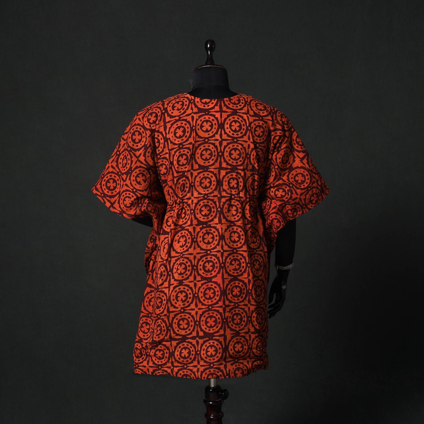 Red - Hand Block Batik Print Cotton Kaftan (Medium) 67