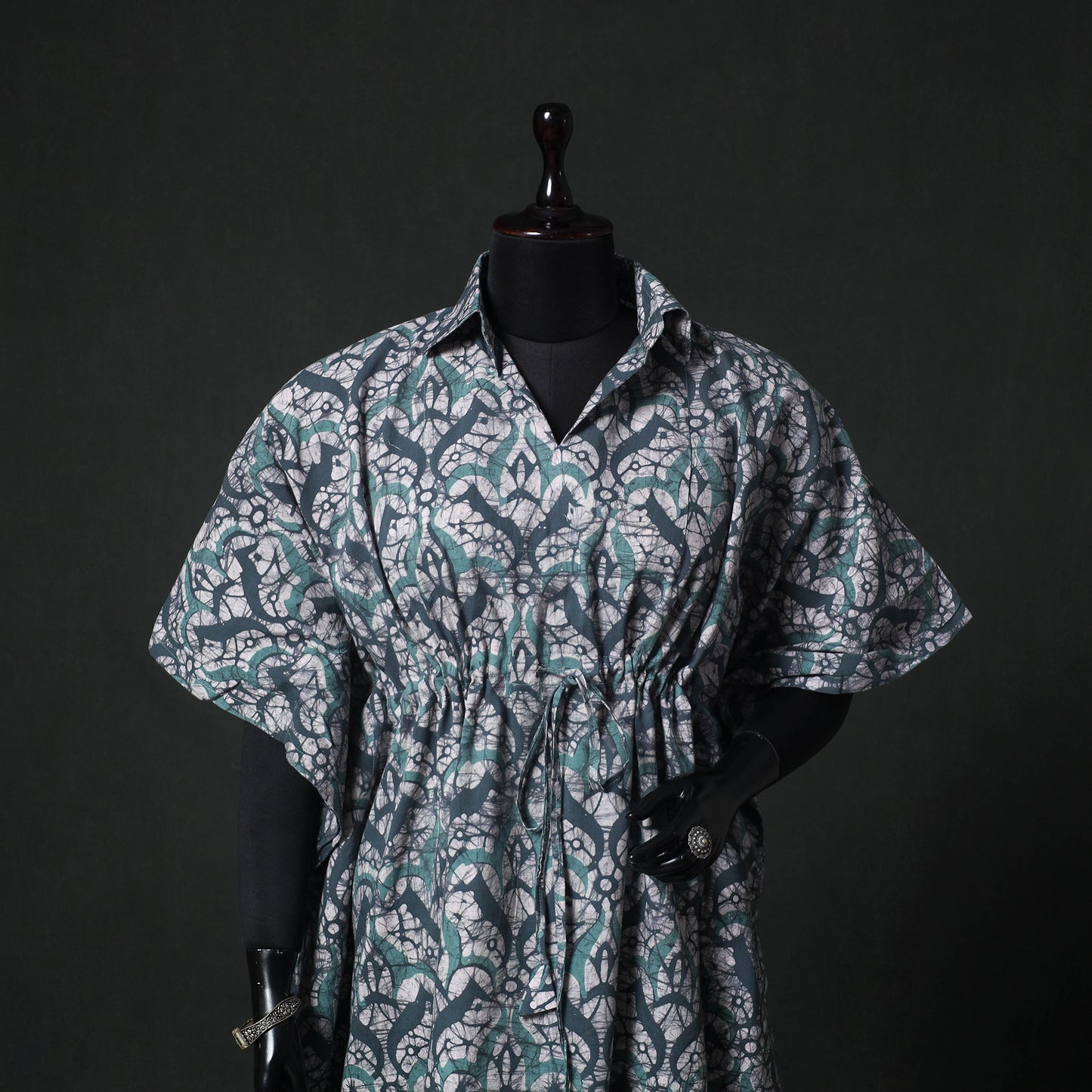 Green - Hand Block Batik Print Cotton Kaftan (Medium) 69