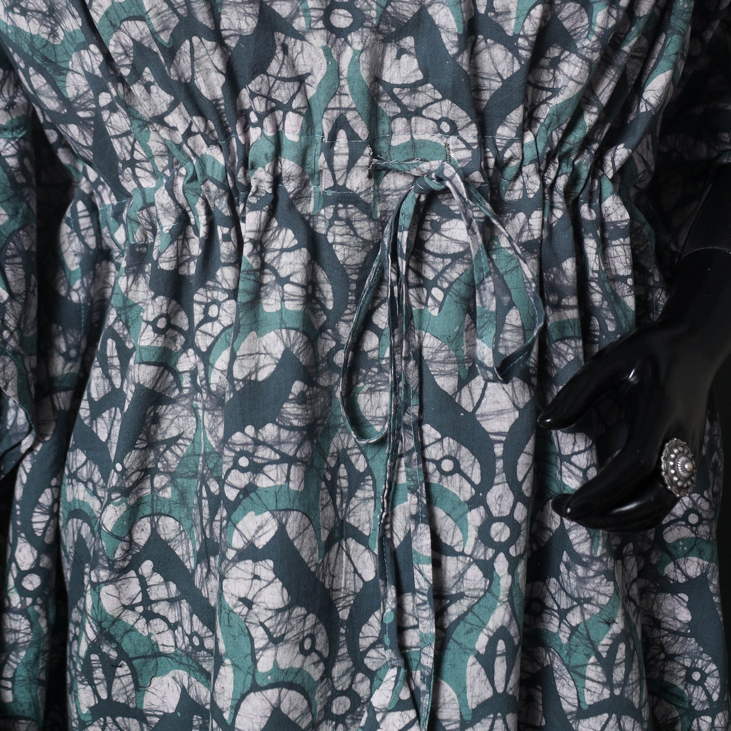 Green - Hand Block Batik Print Cotton Kaftan (Medium) 69