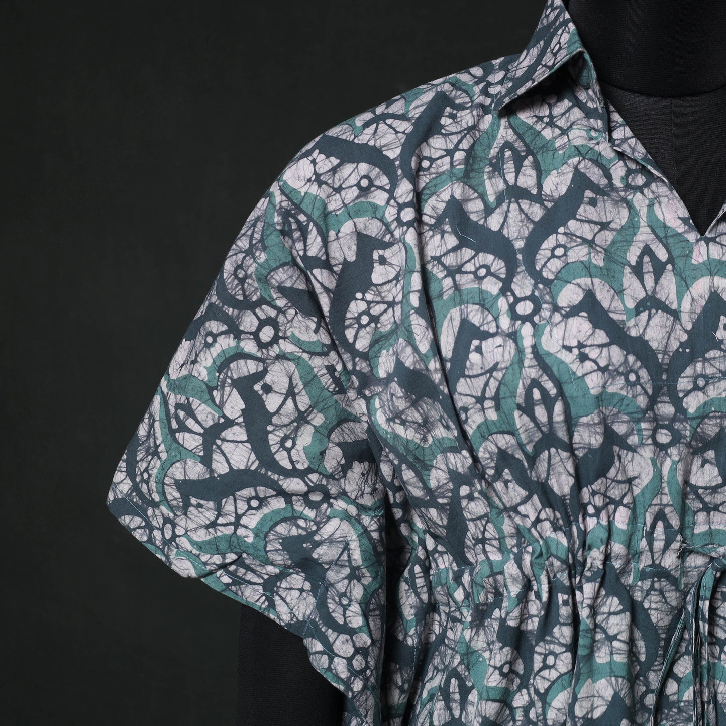 Green - Hand Block Batik Print Cotton Kaftan (Medium) 69