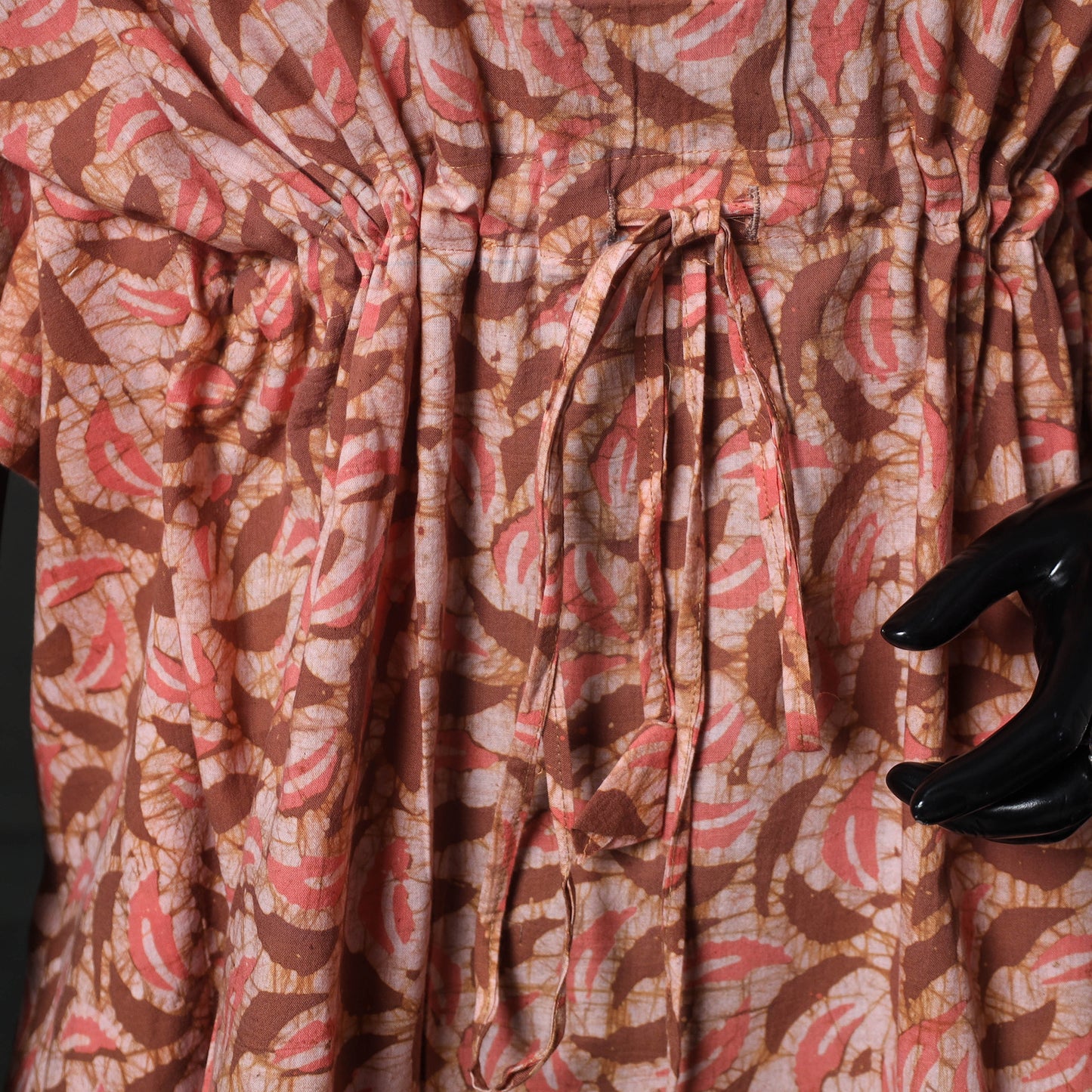 Peach - Hand Block Batik Print Cotton Kaftan (Medium) 70