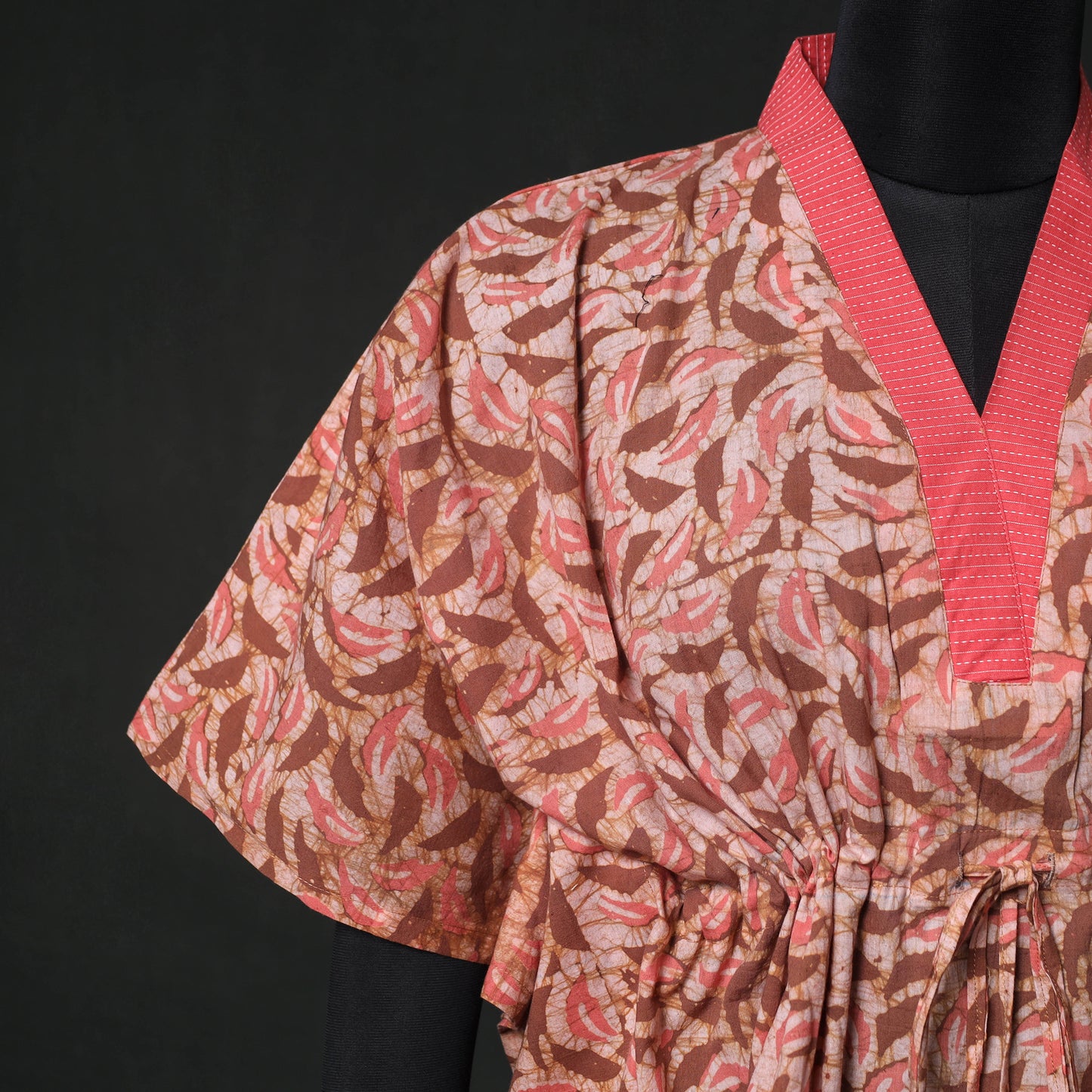 Peach - Hand Block Batik Print Cotton Kaftan (Medium) 70