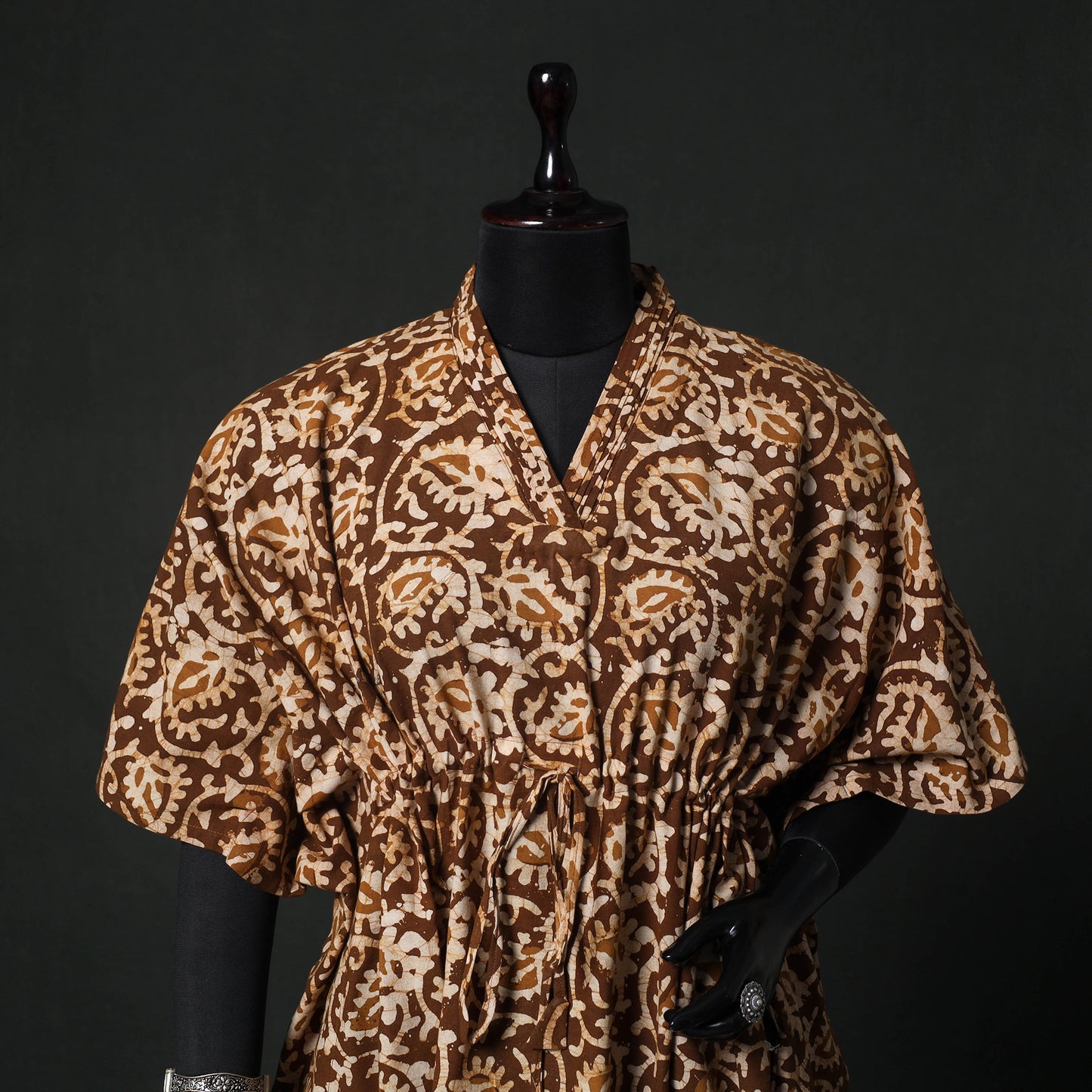 Brown - Hand Block Batik Print Cotton Kaftan (Medium) 71