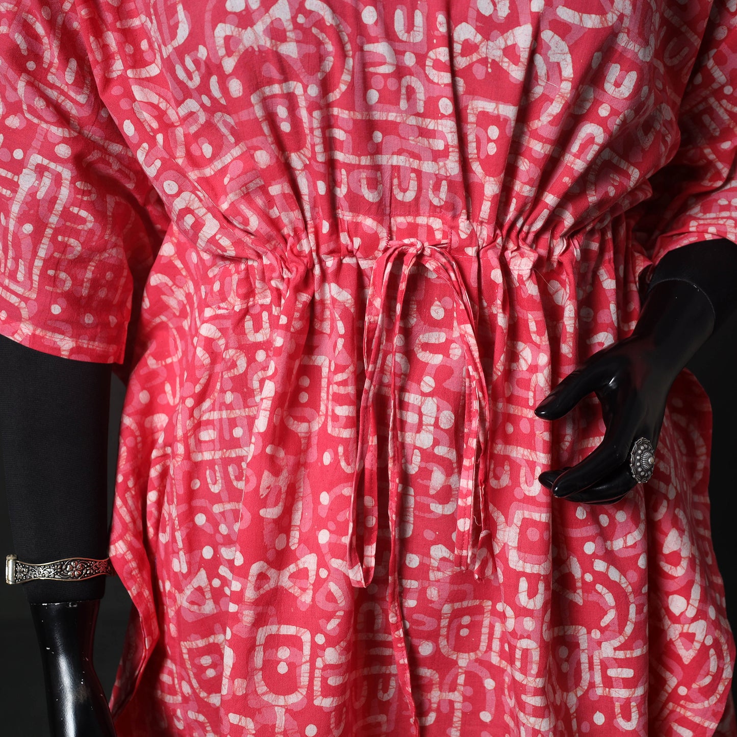Pink - Hand Block Batik Print Cotton Kaftan (Medium) 72