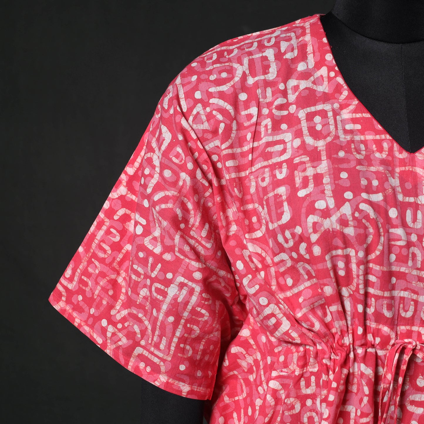 Pink - Hand Block Batik Print Cotton Kaftan (Medium) 72