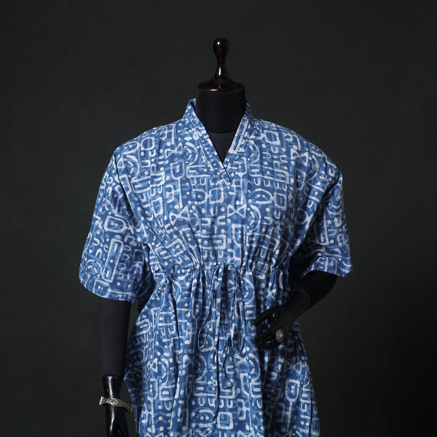 Blue - Hand Block Batik Print Cotton Kaftan (Medium) 73