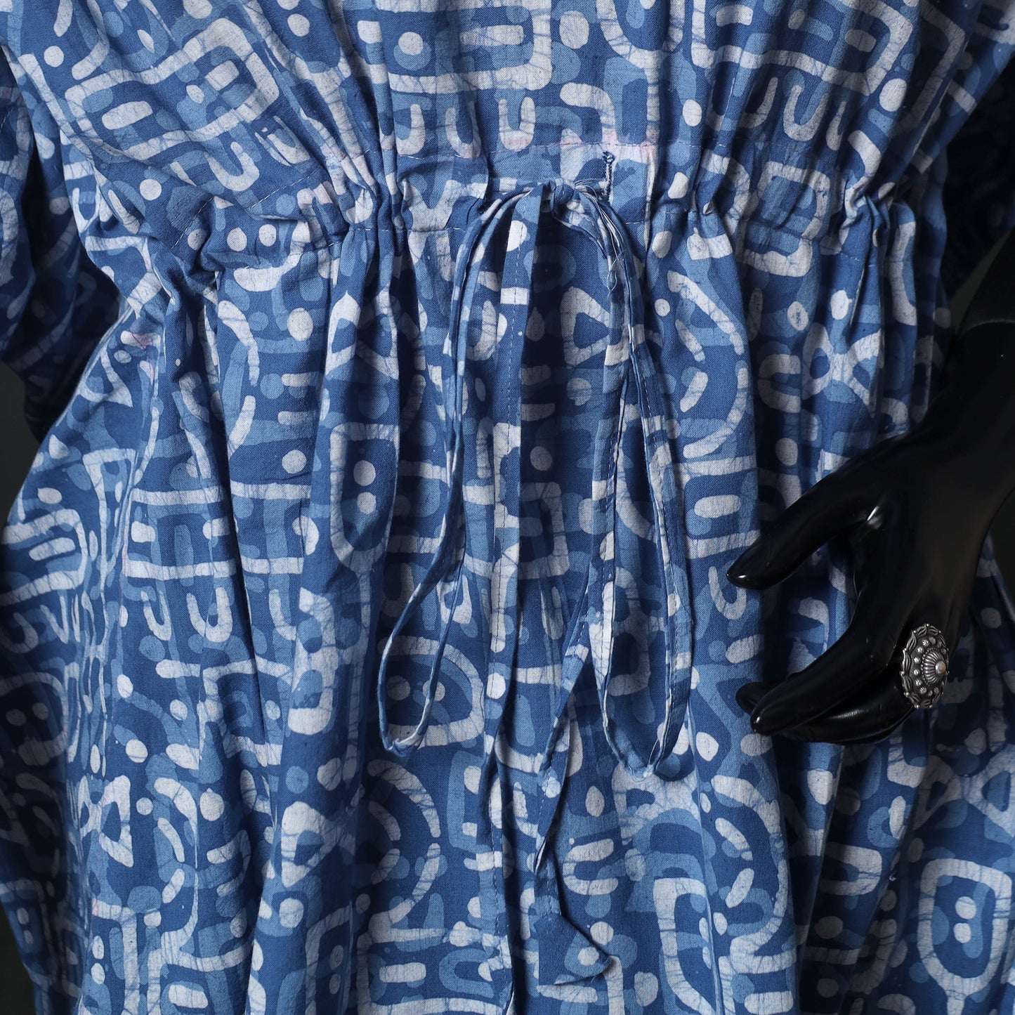 Blue - Hand Block Batik Print Cotton Kaftan (Medium) 73