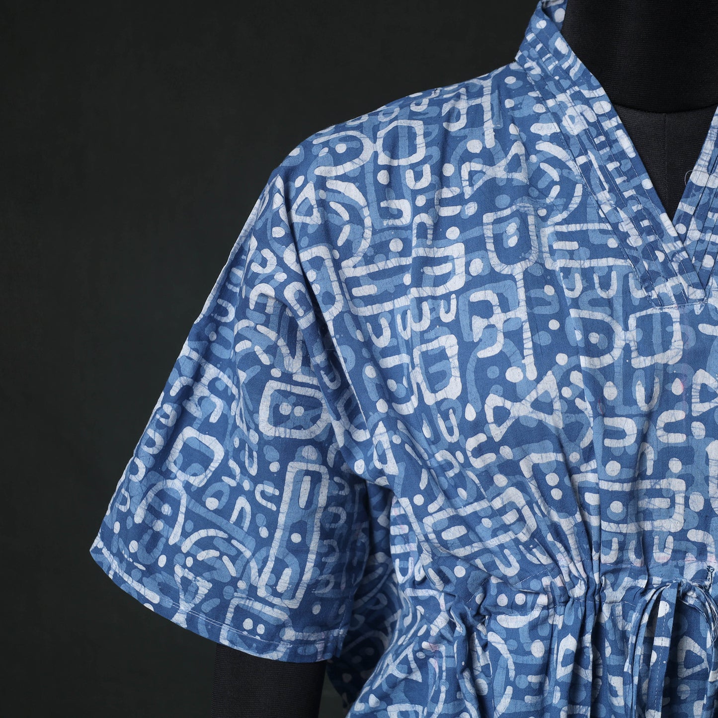 Blue - Hand Block Batik Print Cotton Kaftan (Medium) 73