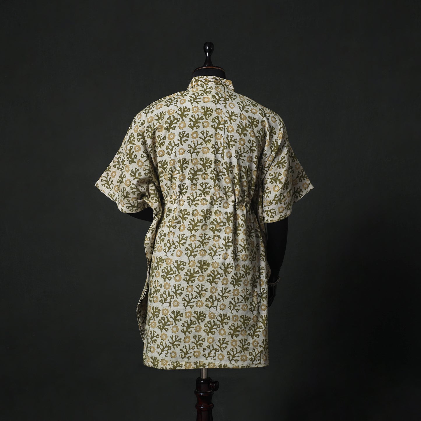 Green - Hand Block Batik Print Cotton Kaftan (Medium) 75