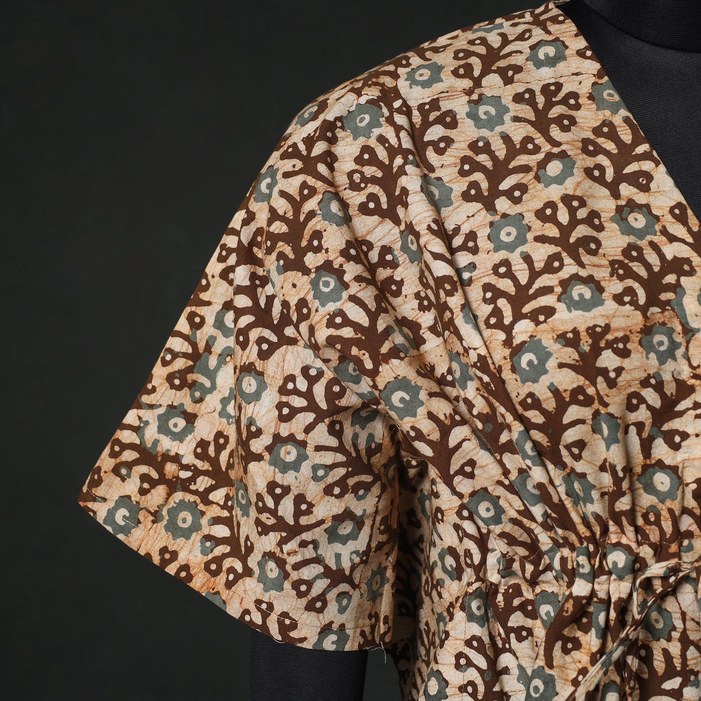 Brown - Hand Block Batik Print Cotton Kaftan (Medium) 76