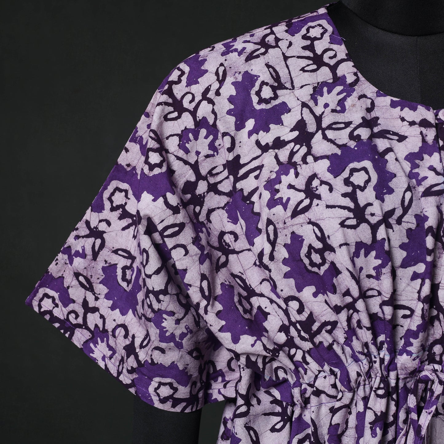 Purple - Hand Block Batik Print Cotton Kaftan (Medium) 78