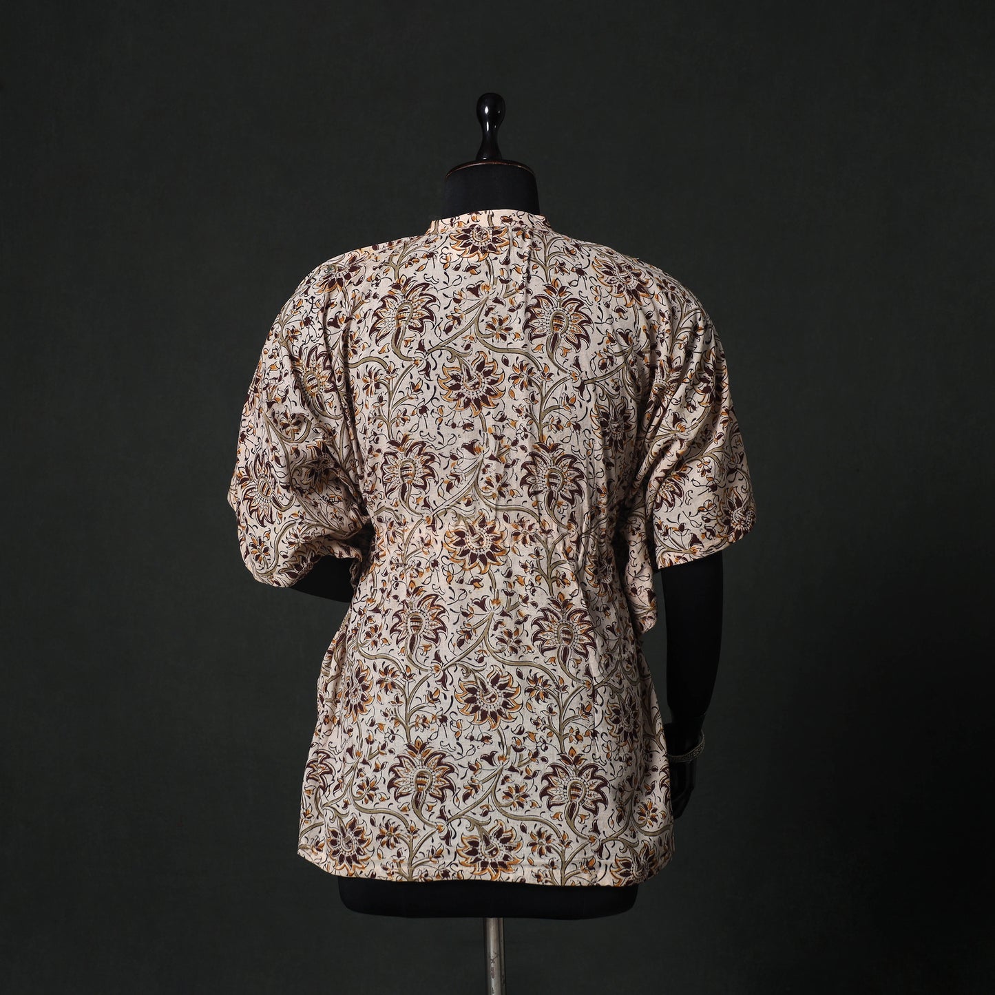 Beige - Kalamkari Hand Block Print Natural Dyed Cotton Kaftan (Short) 79
