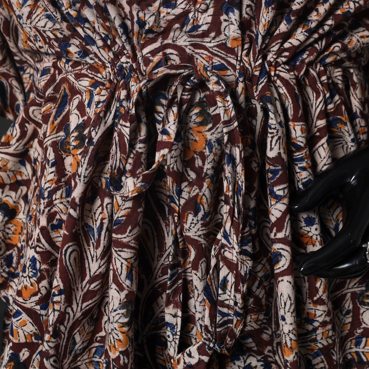 Maroon - Kalamkari Hand Block Print Natural Dyed Cotton Kaftan (Short) 82