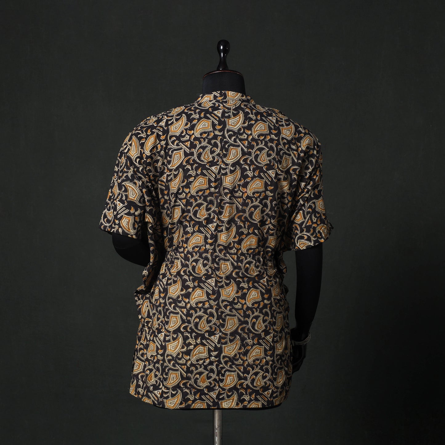 Black - Kalamkari Hand Block Print Natural Dyed Cotton Kaftan (Short) 83