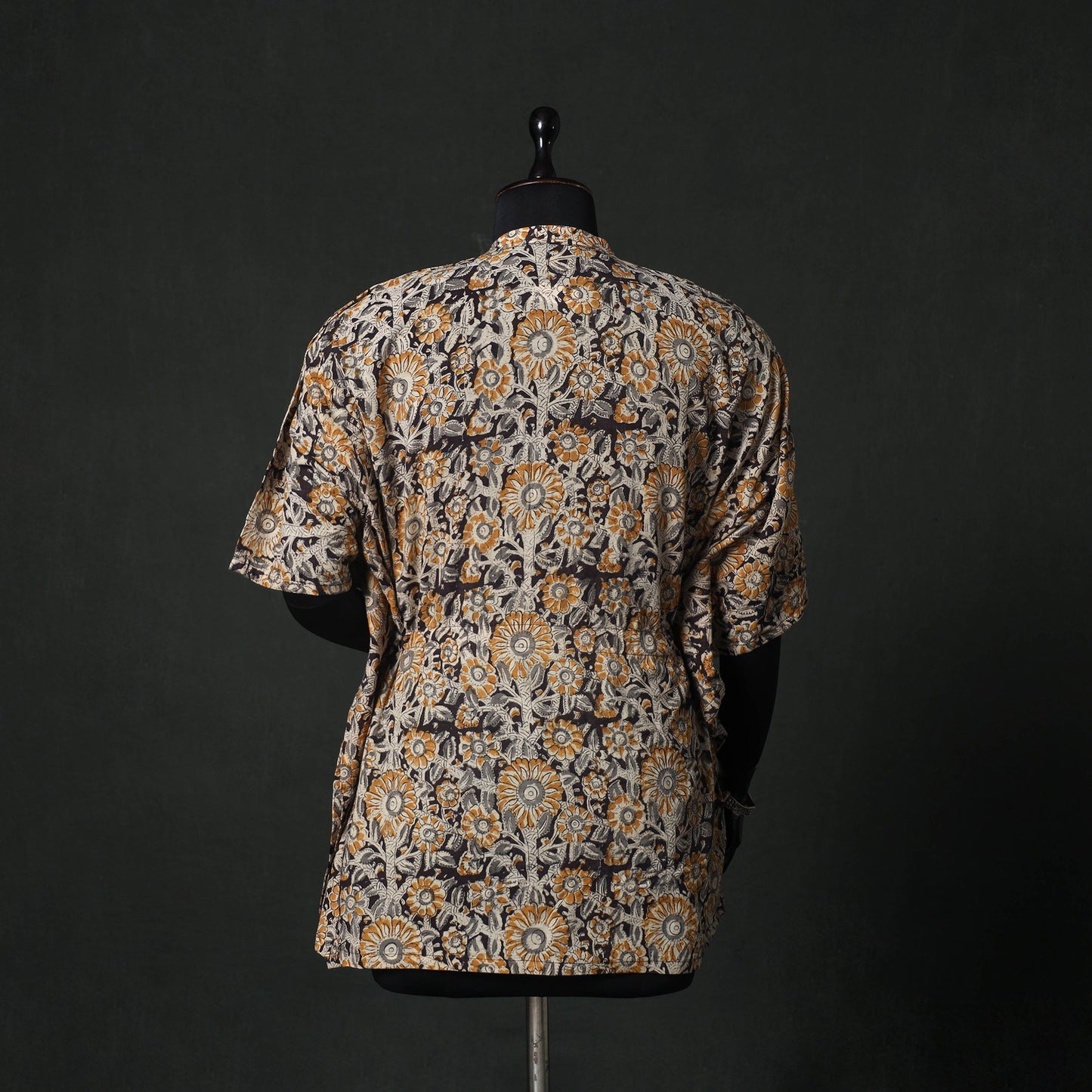 Yellow - Kalamkari Hand Block Print Natural Dyed Cotton Kaftan (Short) 84