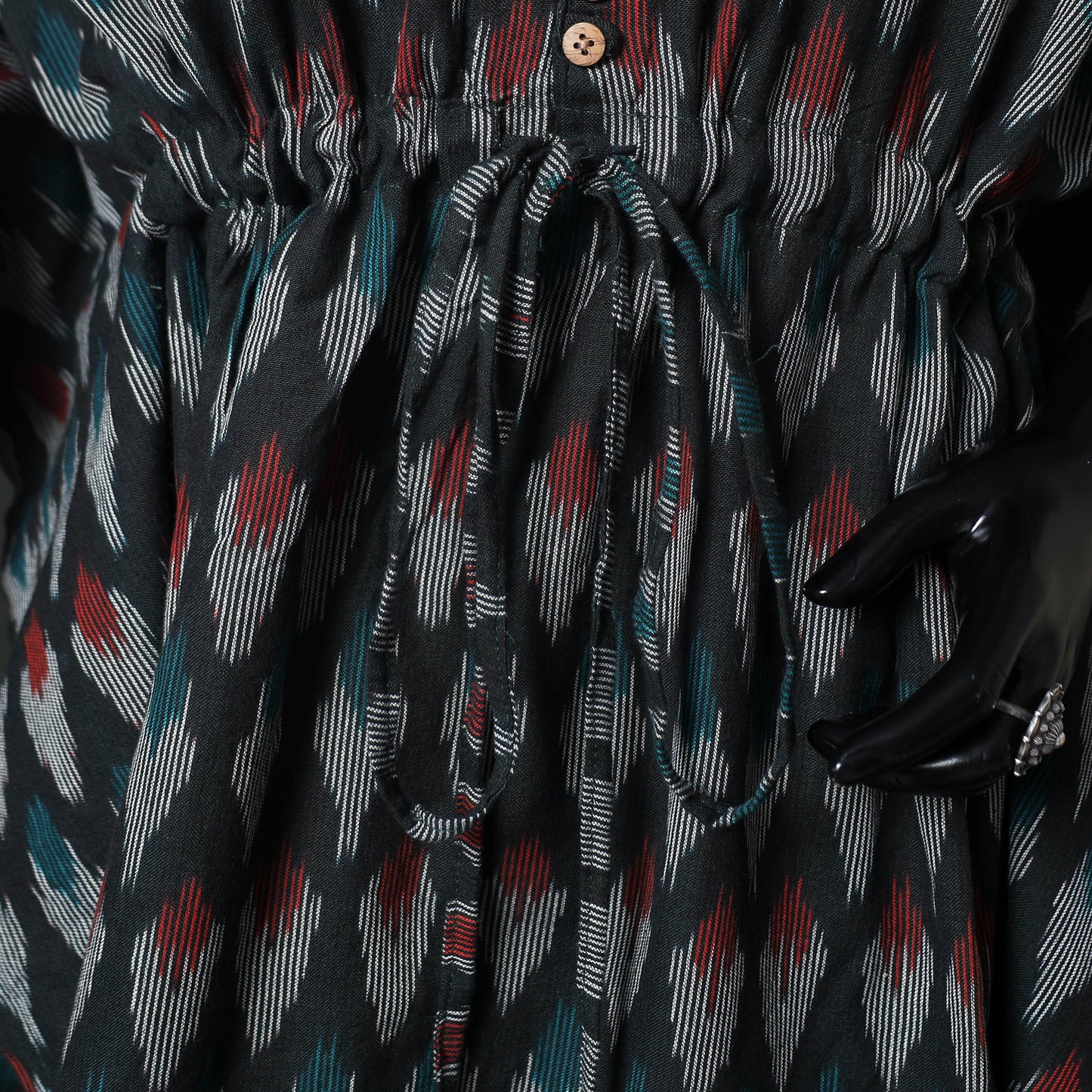 Black - Pochampally Ikat Weave Cotton Kaftan (Short) 85