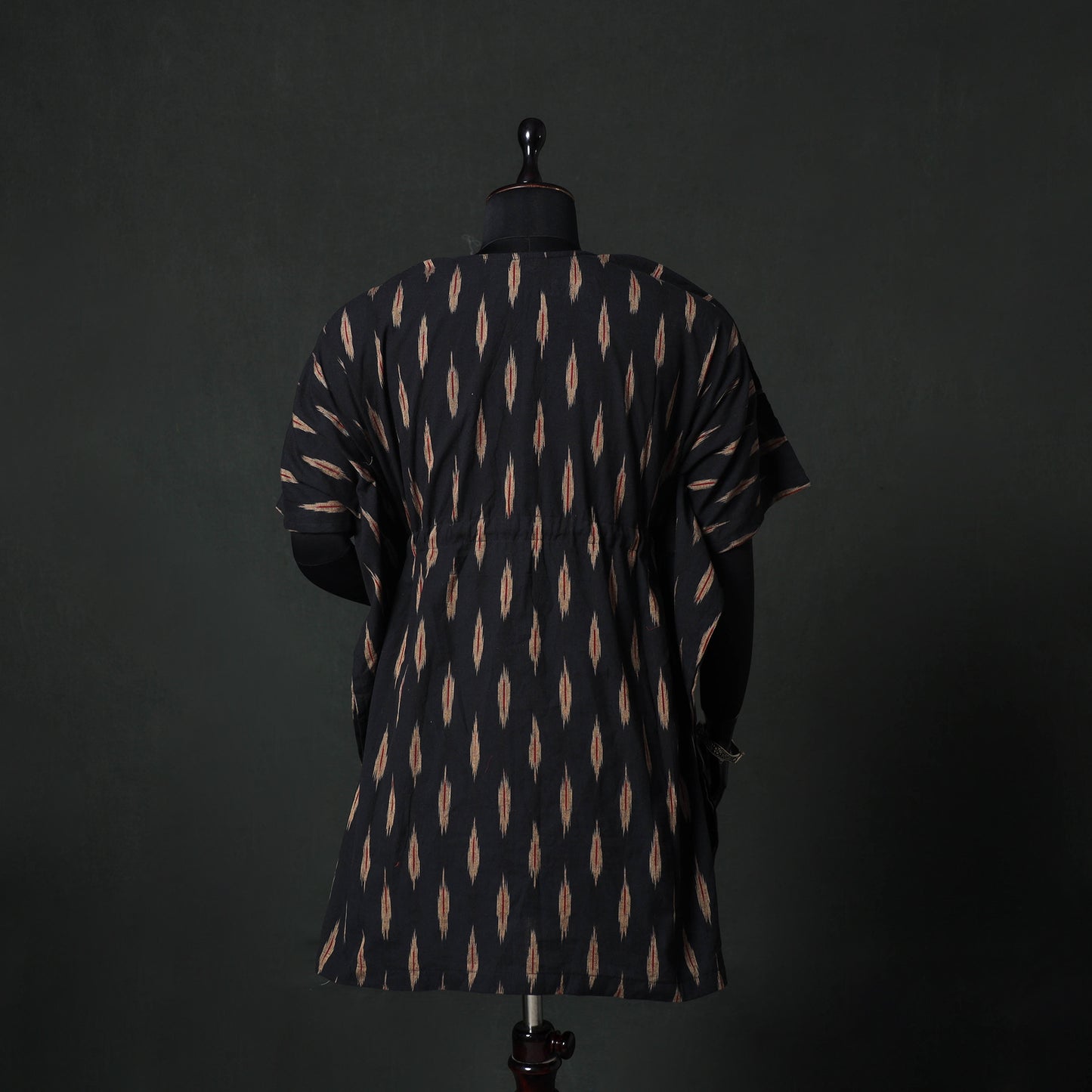 Black - Pochampally Ikat Weave Patchwork Cotton Kaftan (Short) 87