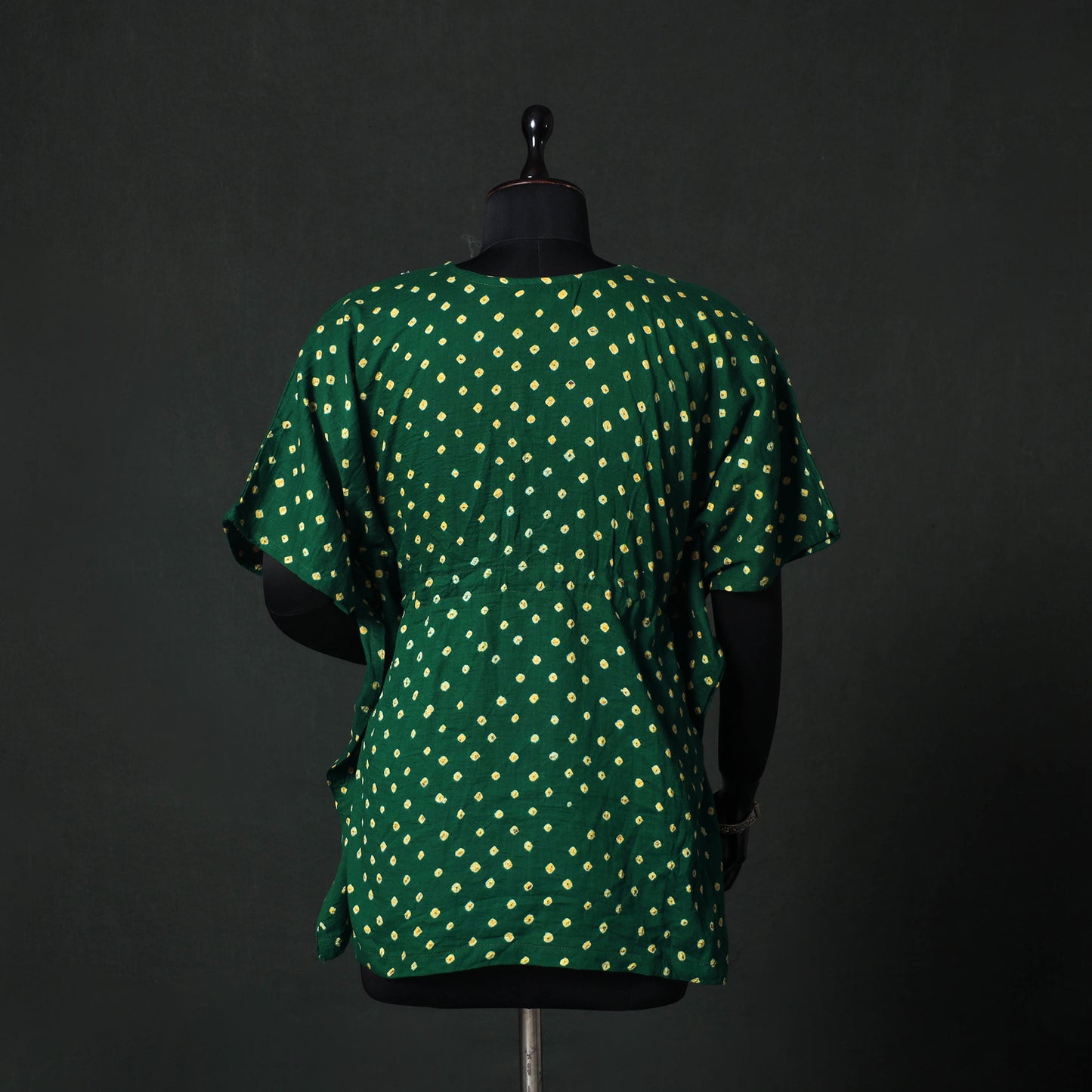 Green - Bandhani Tie-Dye Lace Work Cotton Kaftan (Short) 88