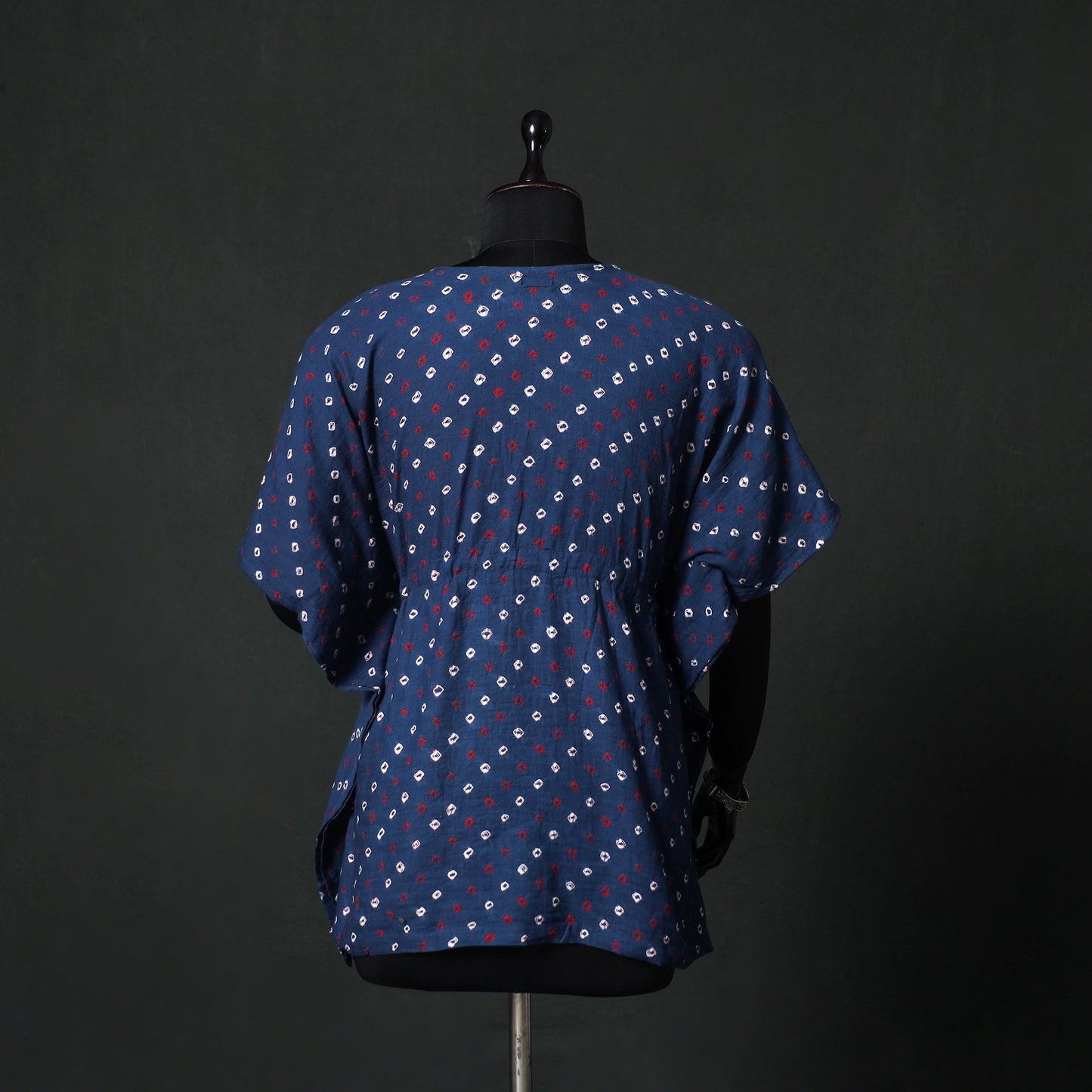 Blue - Bandhani Tie-Dye Lace Work Cotton Kaftan (Short) 90