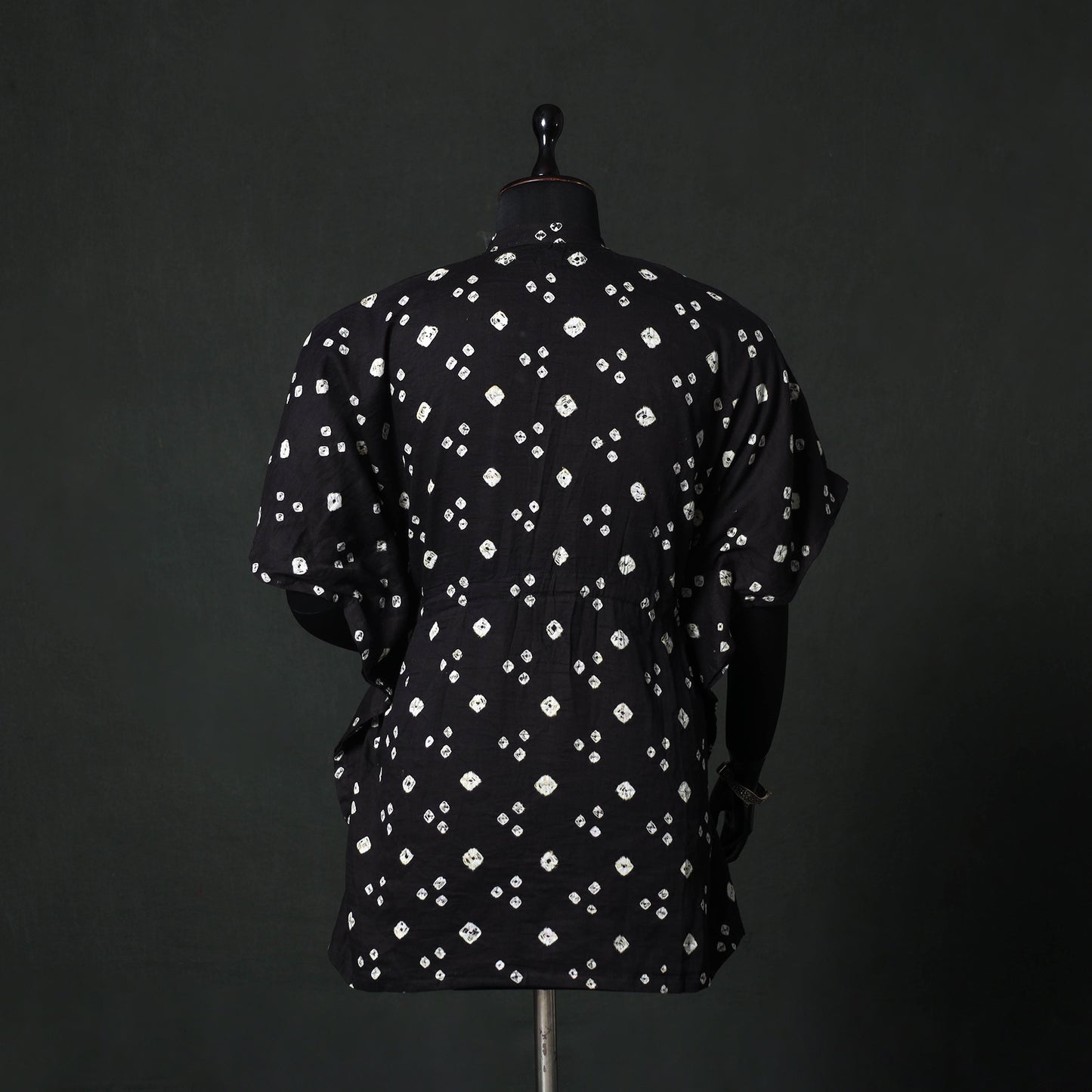 Black - Bandhani Tie-Dye Lace Work Cotton Kaftan (Short) 91