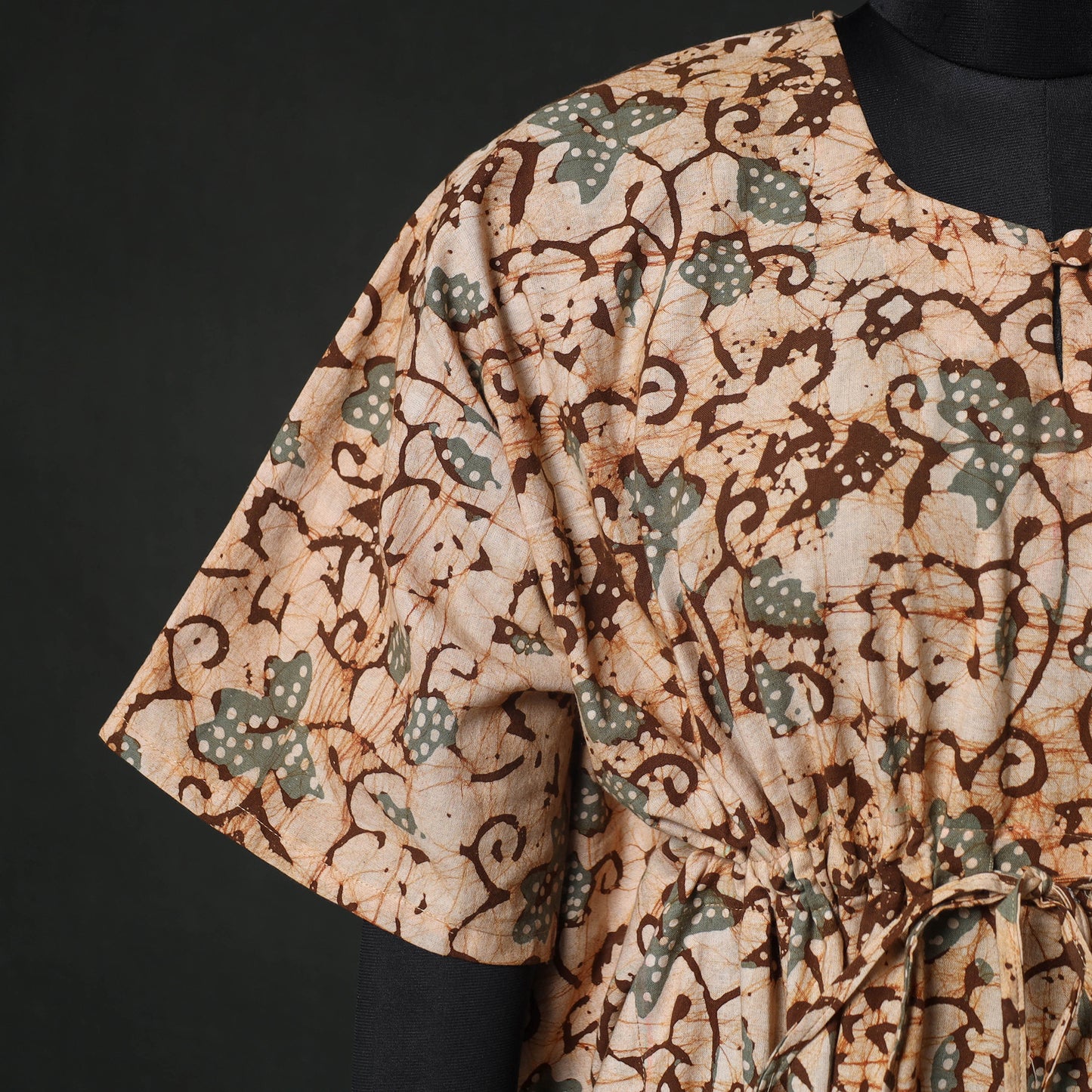 Brown - Hand Block Batik Print Cotton Kaftan (Long) 22