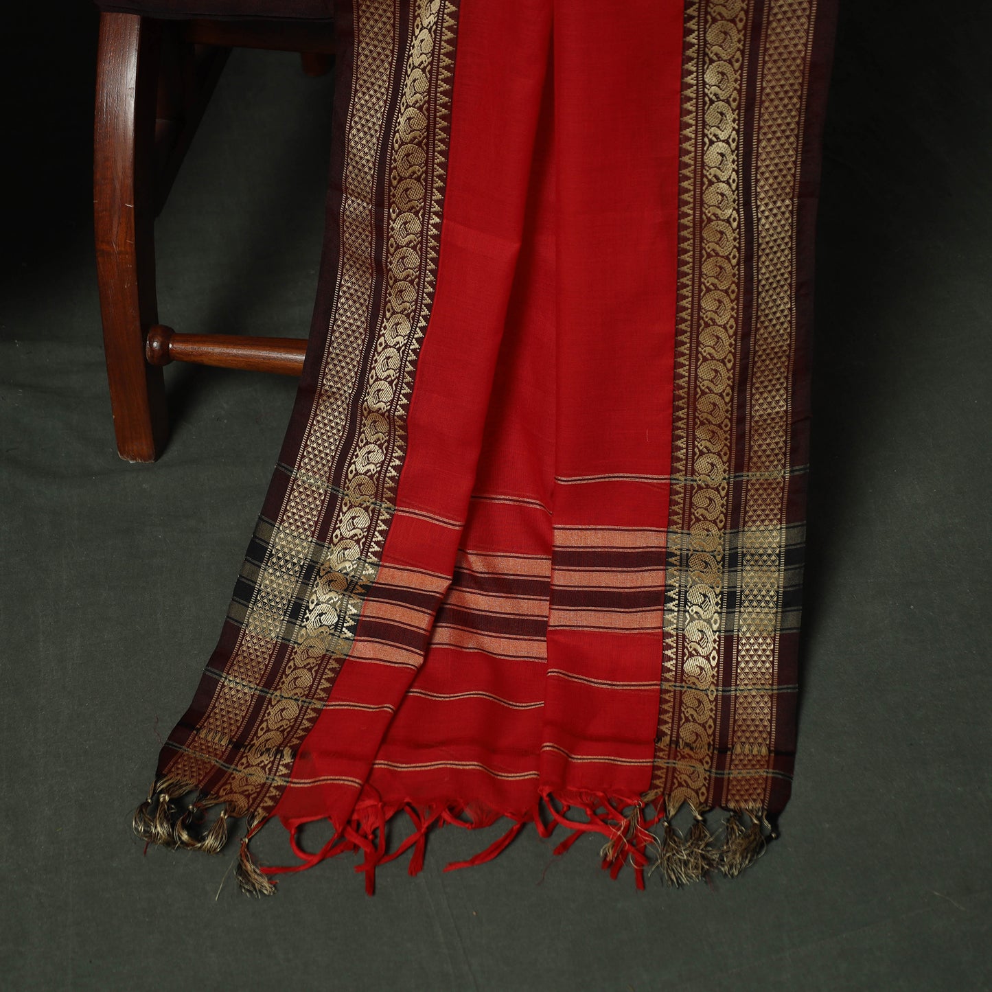 Red - Dharwad Woven Mercerised Cotton 3pc Unstitched Dress Material Suit Set 39