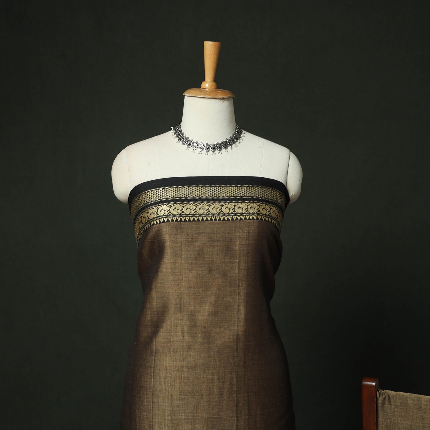 Brown - Dharwad Woven Mercerised Cotton 3pc Unstitched Dress Material Suit Set 44