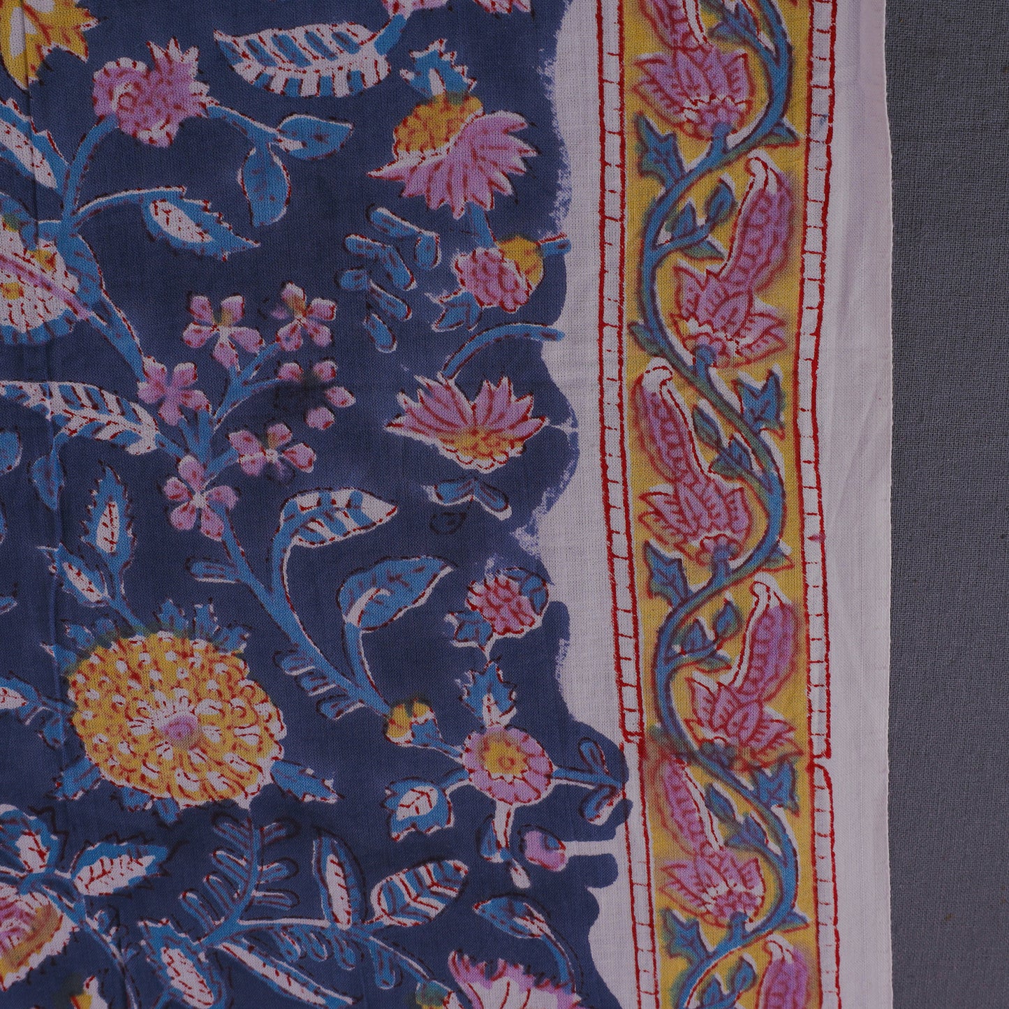 Blue Block Print Cotton Sanganeri Fabric