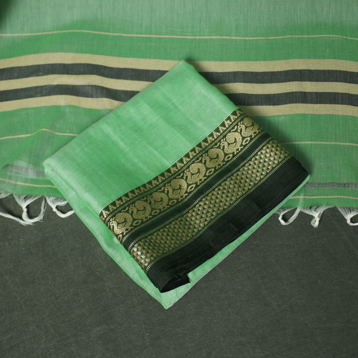 Green - Dharwad Woven Mercerised Cotton 3pc Unstitched Dress Material Suit Set 52