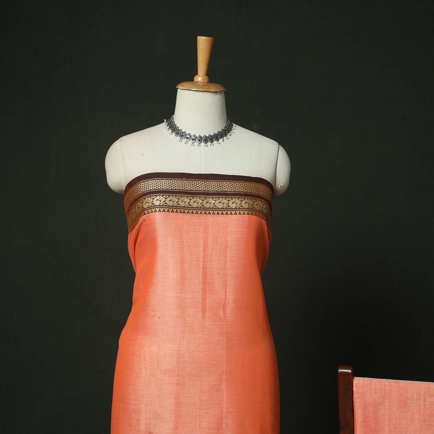 Orange - Dharwad Woven Mercerised Cotton 3pc Unstitched Dress Material Suit Set 54