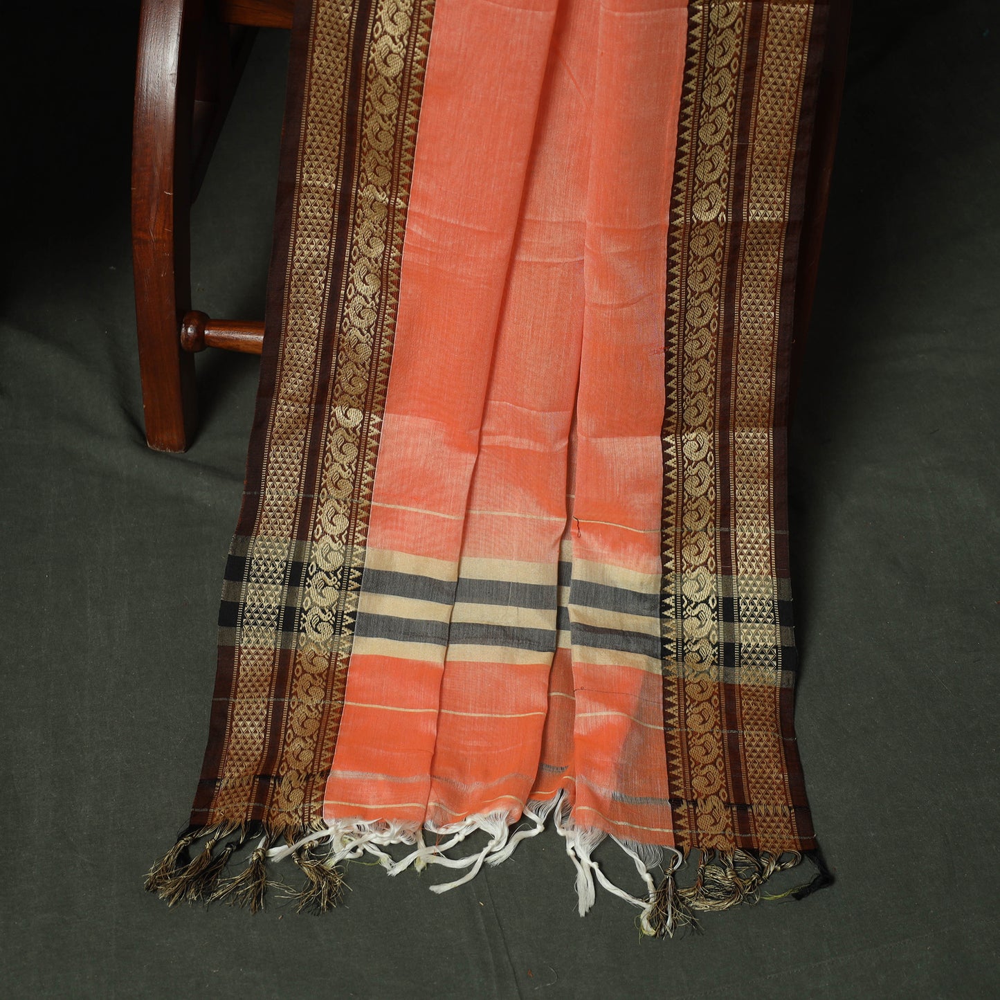 Orange - Dharwad Woven Mercerised Cotton 3pc Unstitched Dress Material Suit Set 54